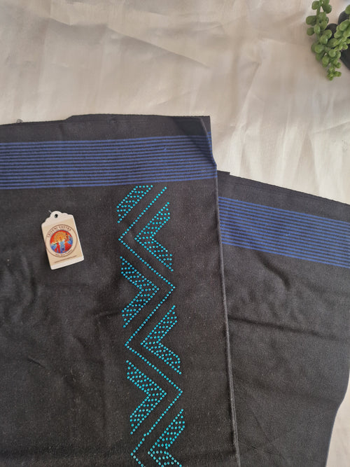 Black cotton mundu (dhoti) with blue stones