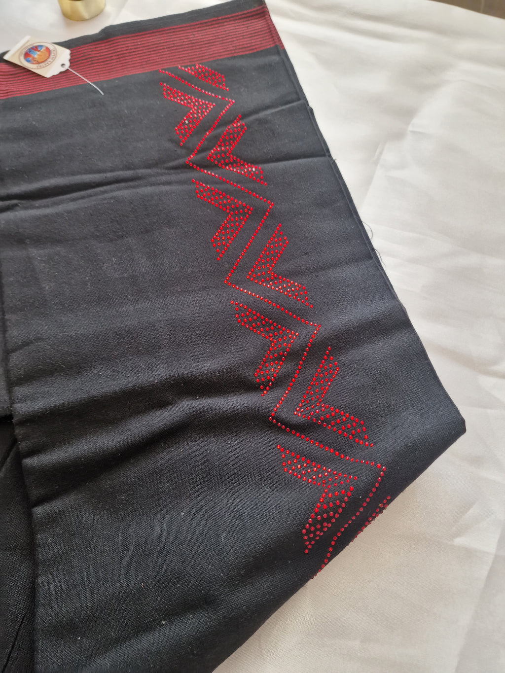 Black cotton mundu (dhoti) with Red stones