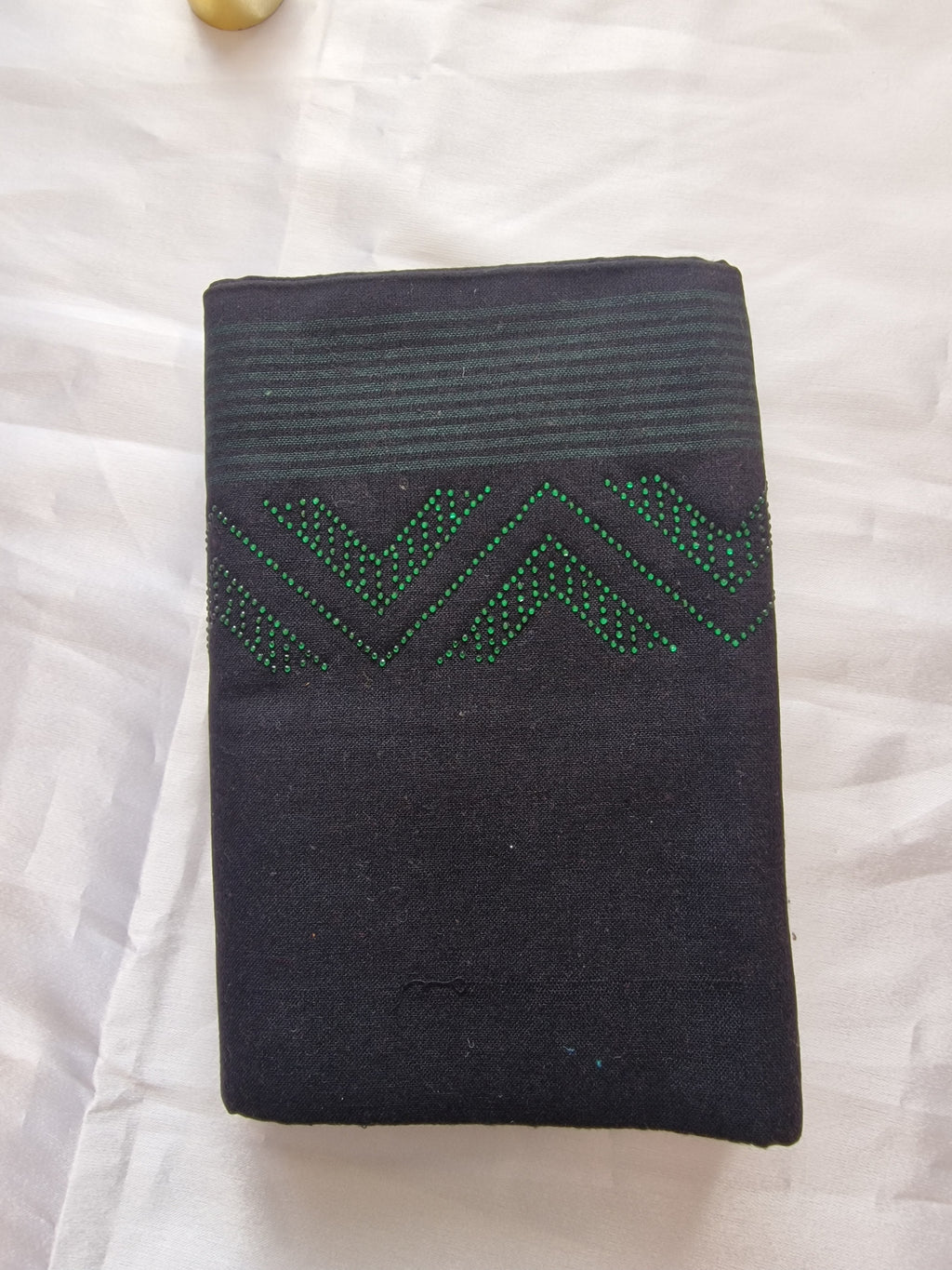 Black cotton mundu (dhoti) with Green stones
