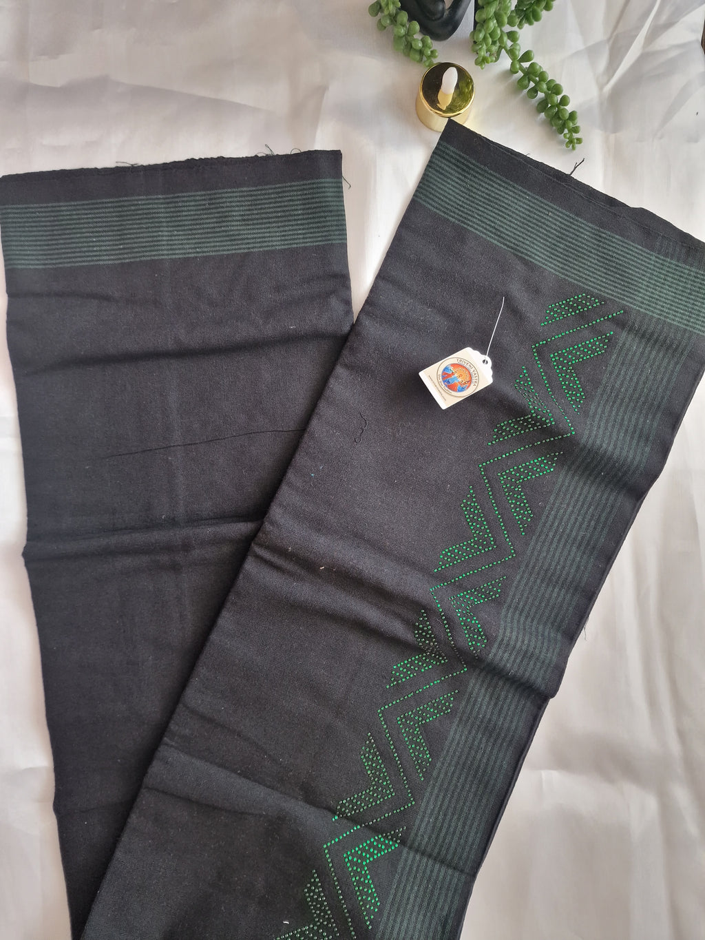 Black cotton mundu (dhoti) with Green stones