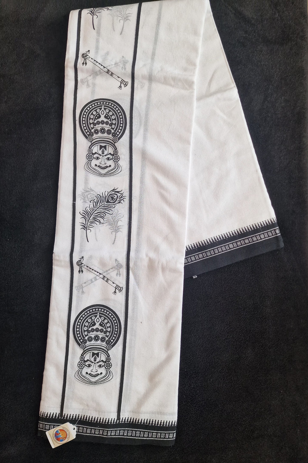 White Cotton mundu ( dhoti) with kadhakali embellishments