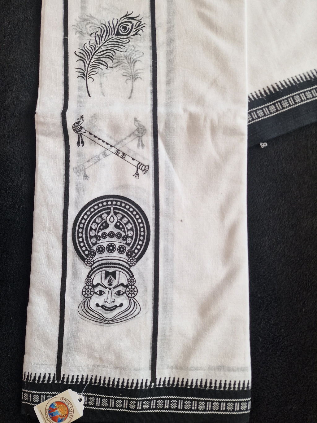 White Cotton mundu ( dhoti) with kadhakali embellishments