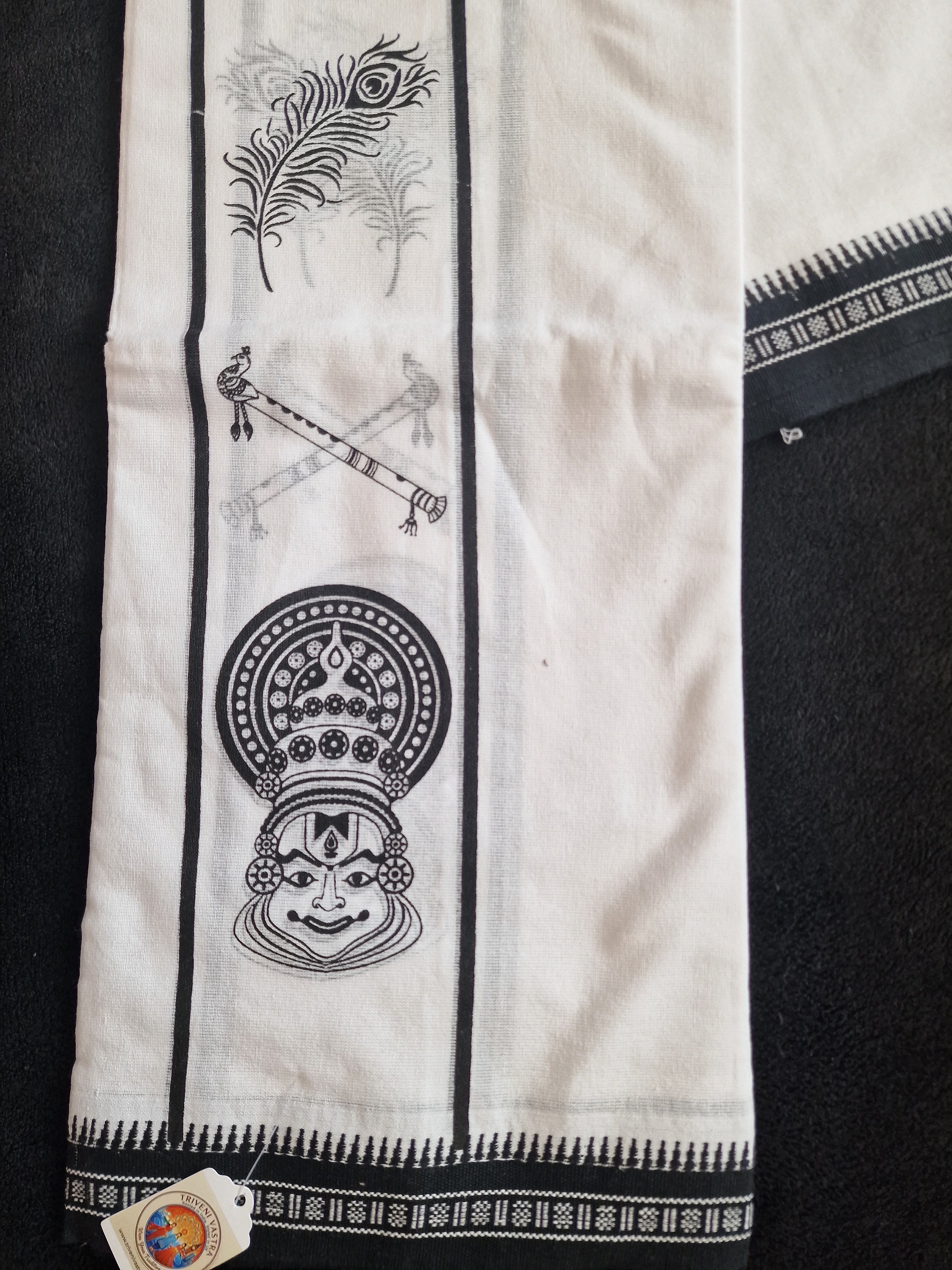 White Cotton mundu ( dhoti) with kadhakali embellishments