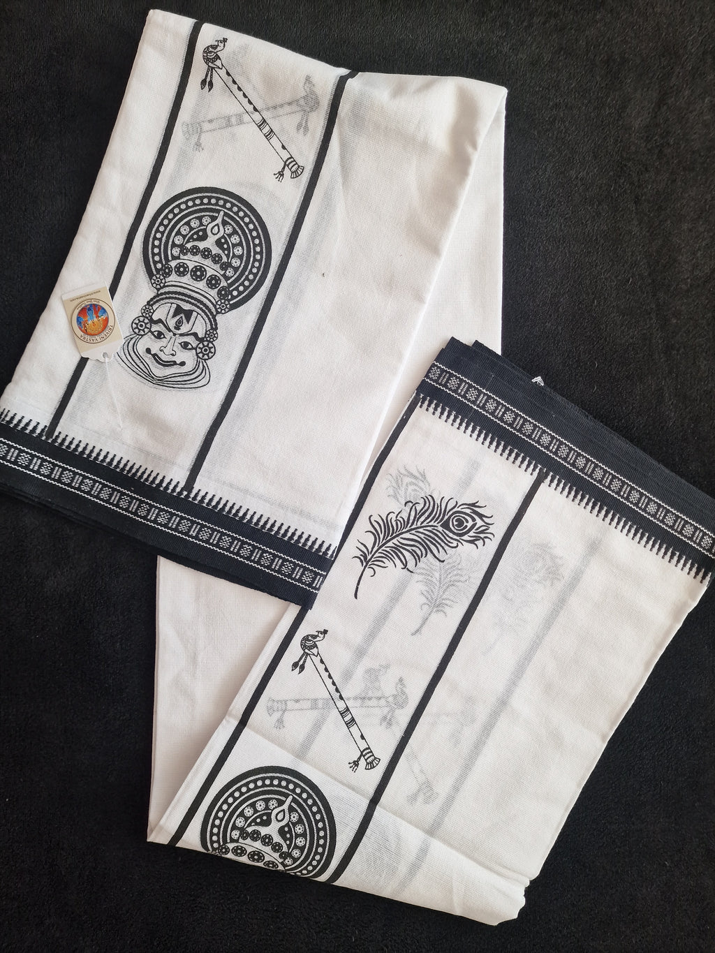 White Cotton mundu ( dhoti) with kadhakali embellishments