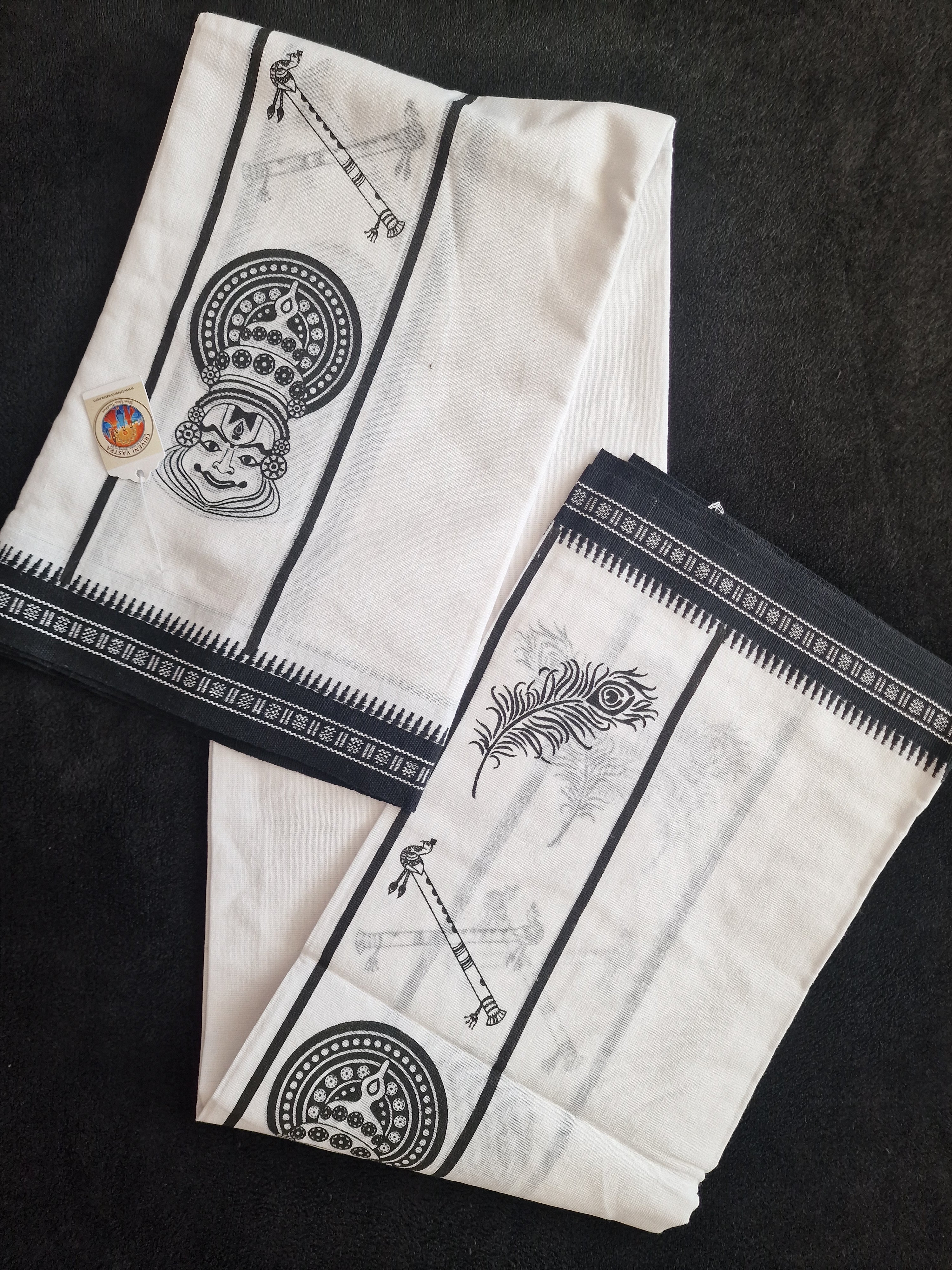 White Cotton mundu ( dhoti) with kadhakali embellishments