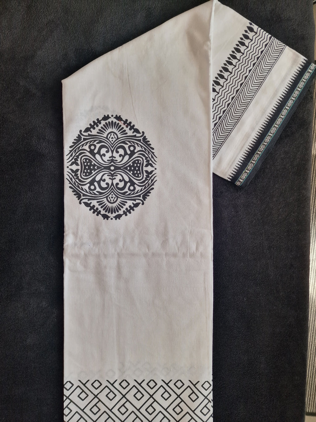 White cotton mundu ( Dhoti) with black embellishments