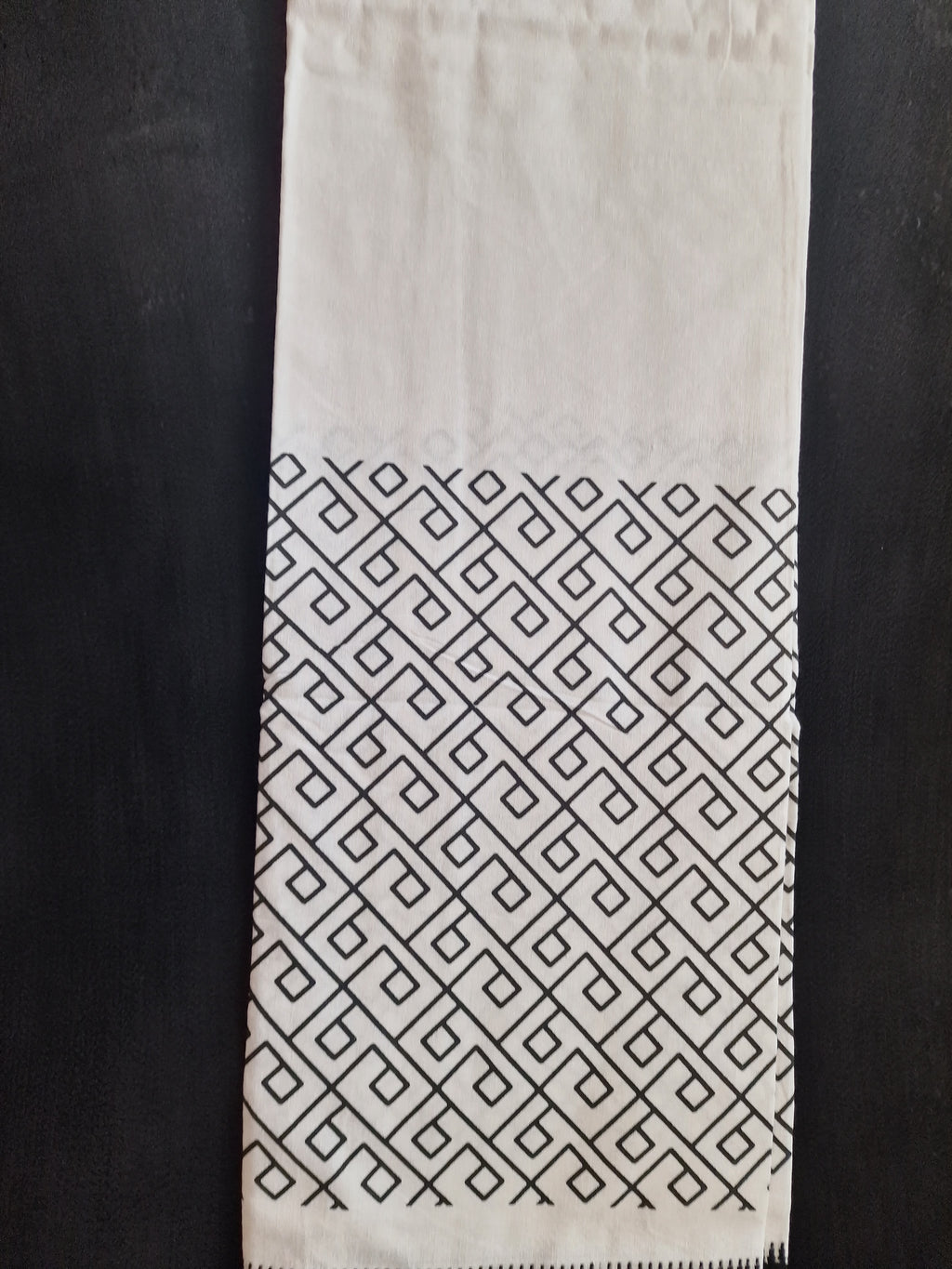 White cotton mundu ( Dhoti) with black embellishments