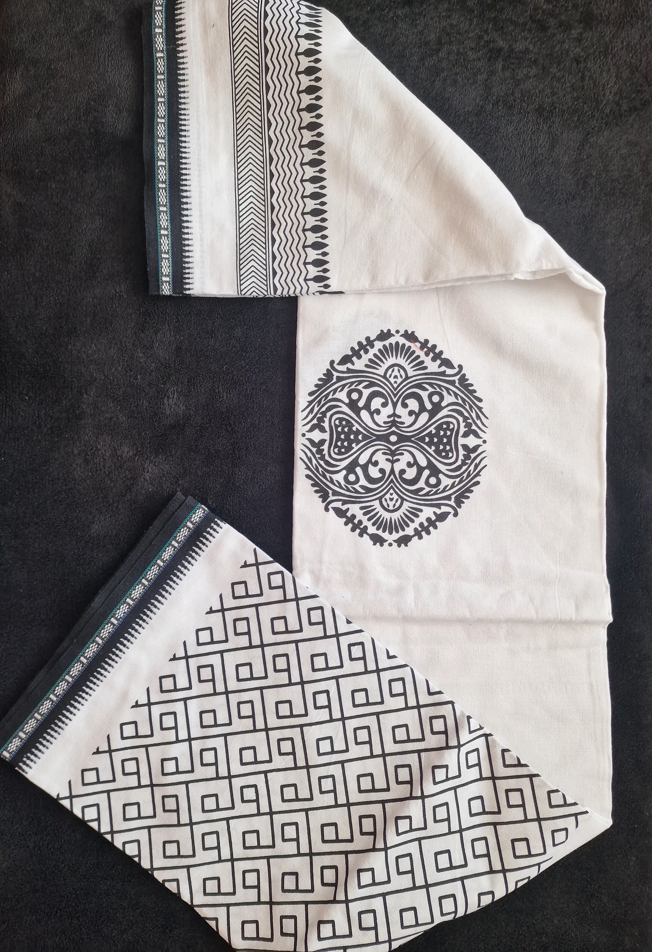White cotton mundu ( Dhoti) with black embellishments