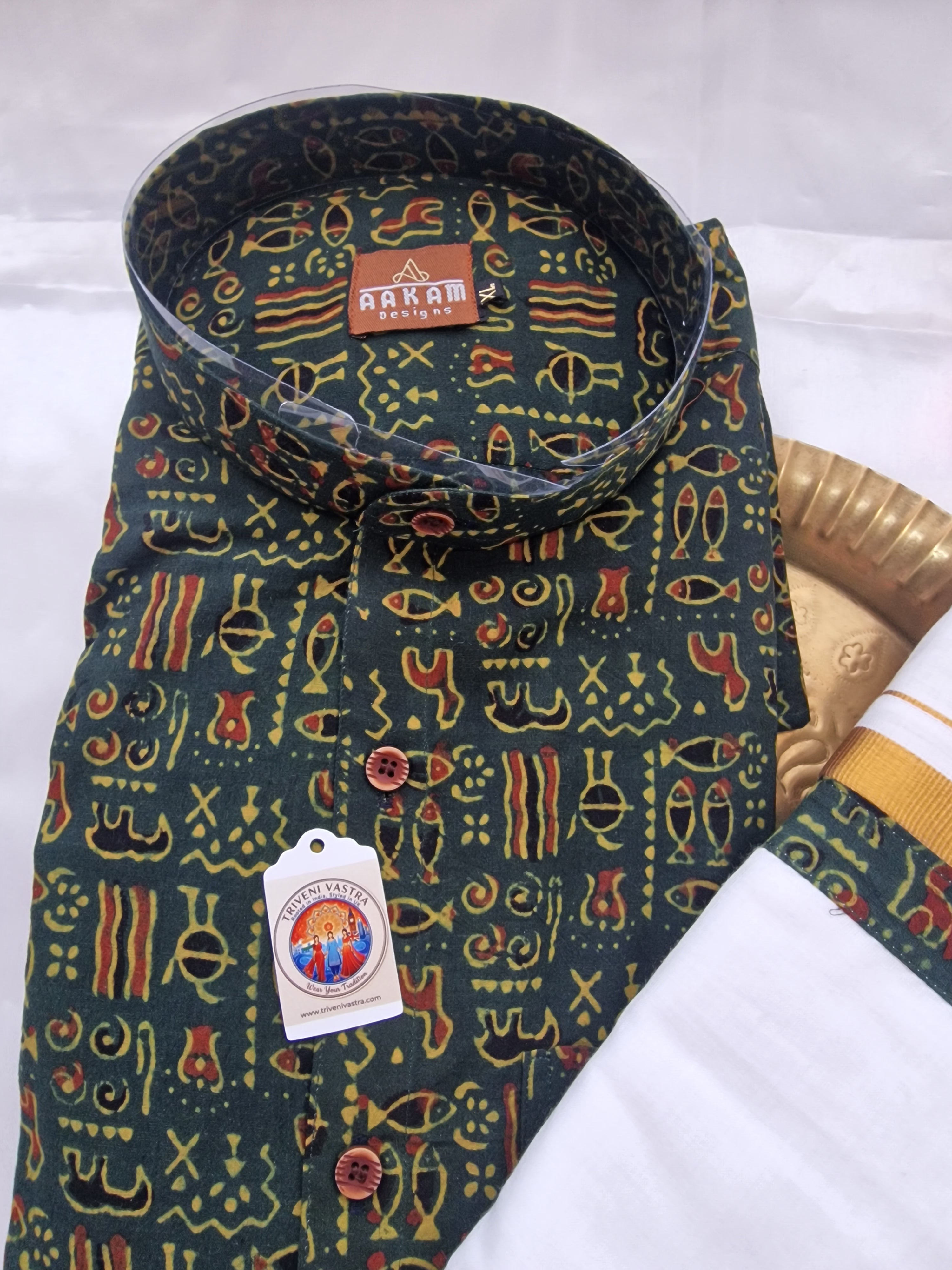 Green Shirt (XL) with maching Mundu (dhoti)