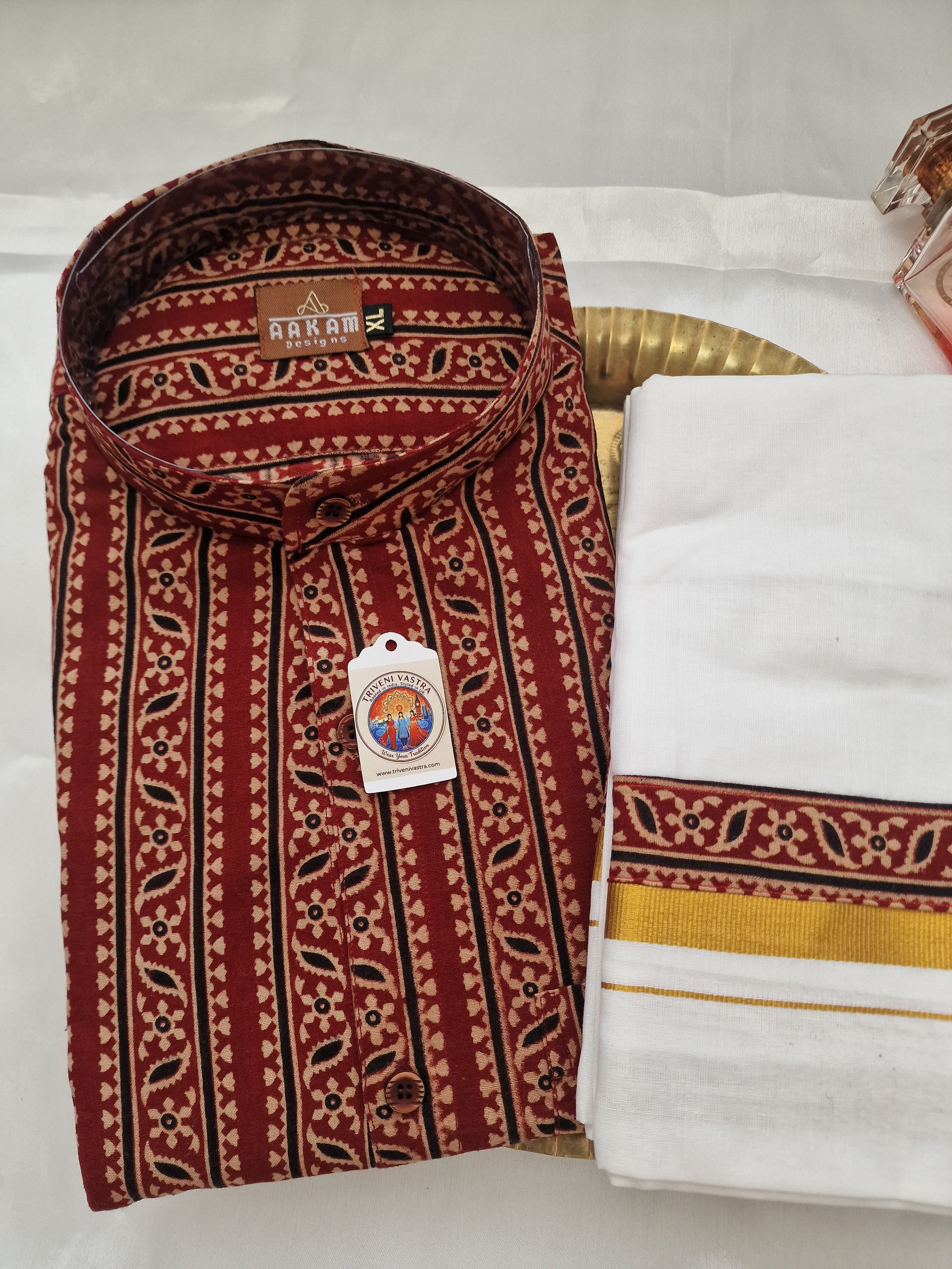 Burgenty shirtl (XL) with matching mundu (dhoti)