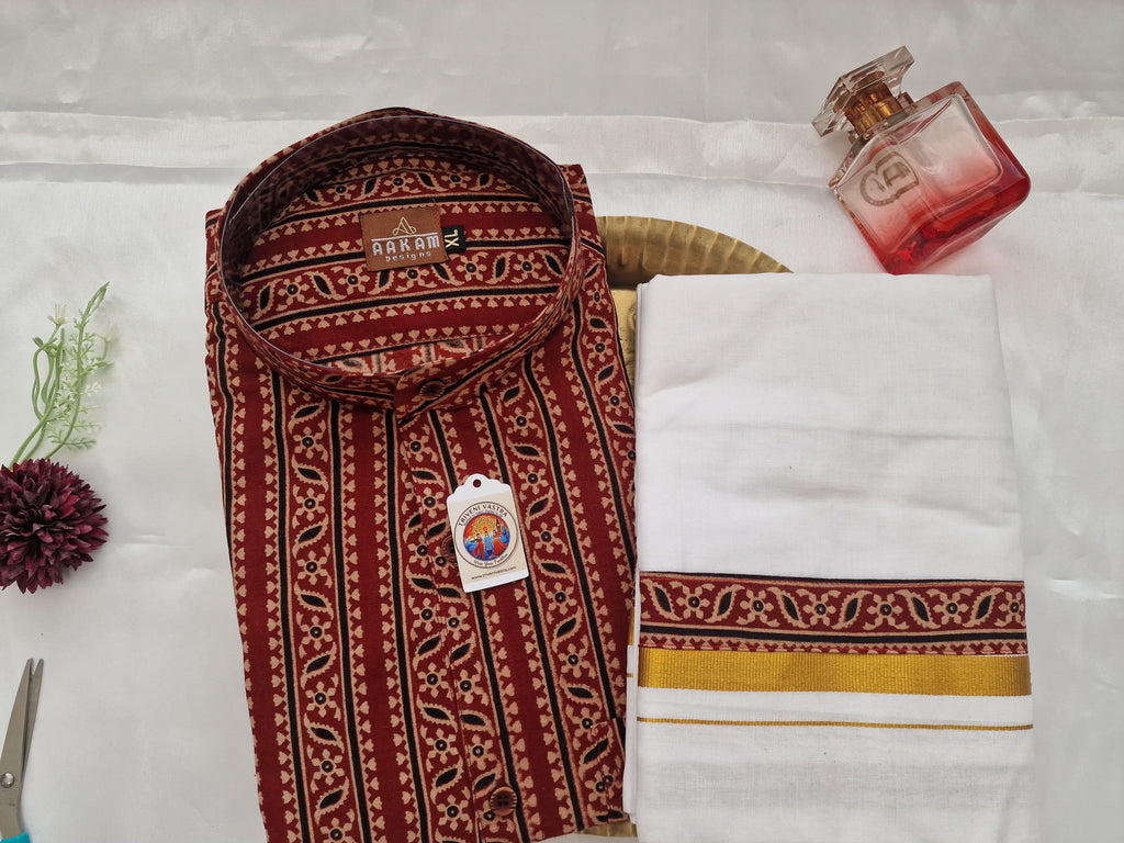 Burgenty shirtl (XL) with matching mundu (dhoti)