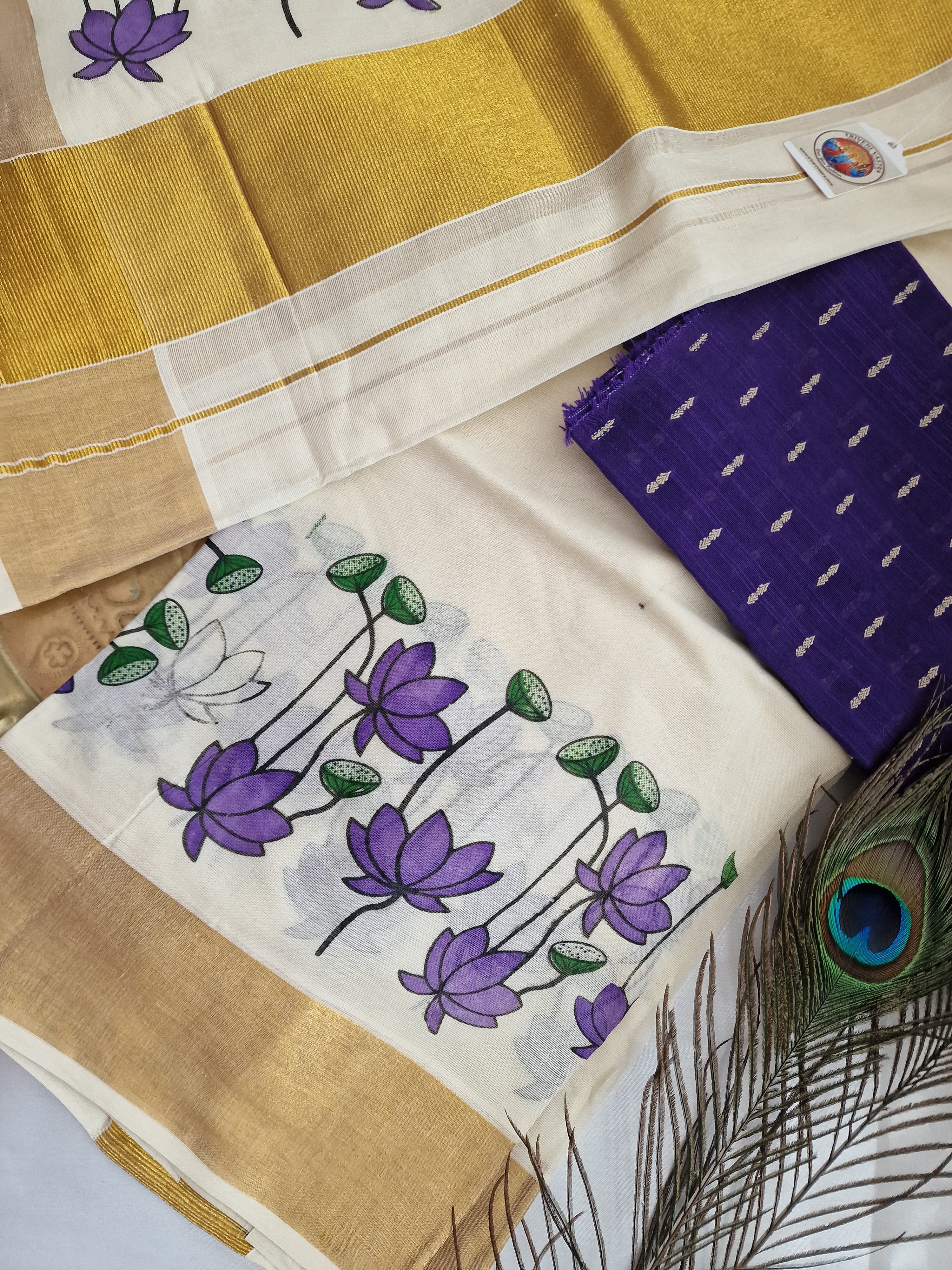 Settumundu with unstitched blouse