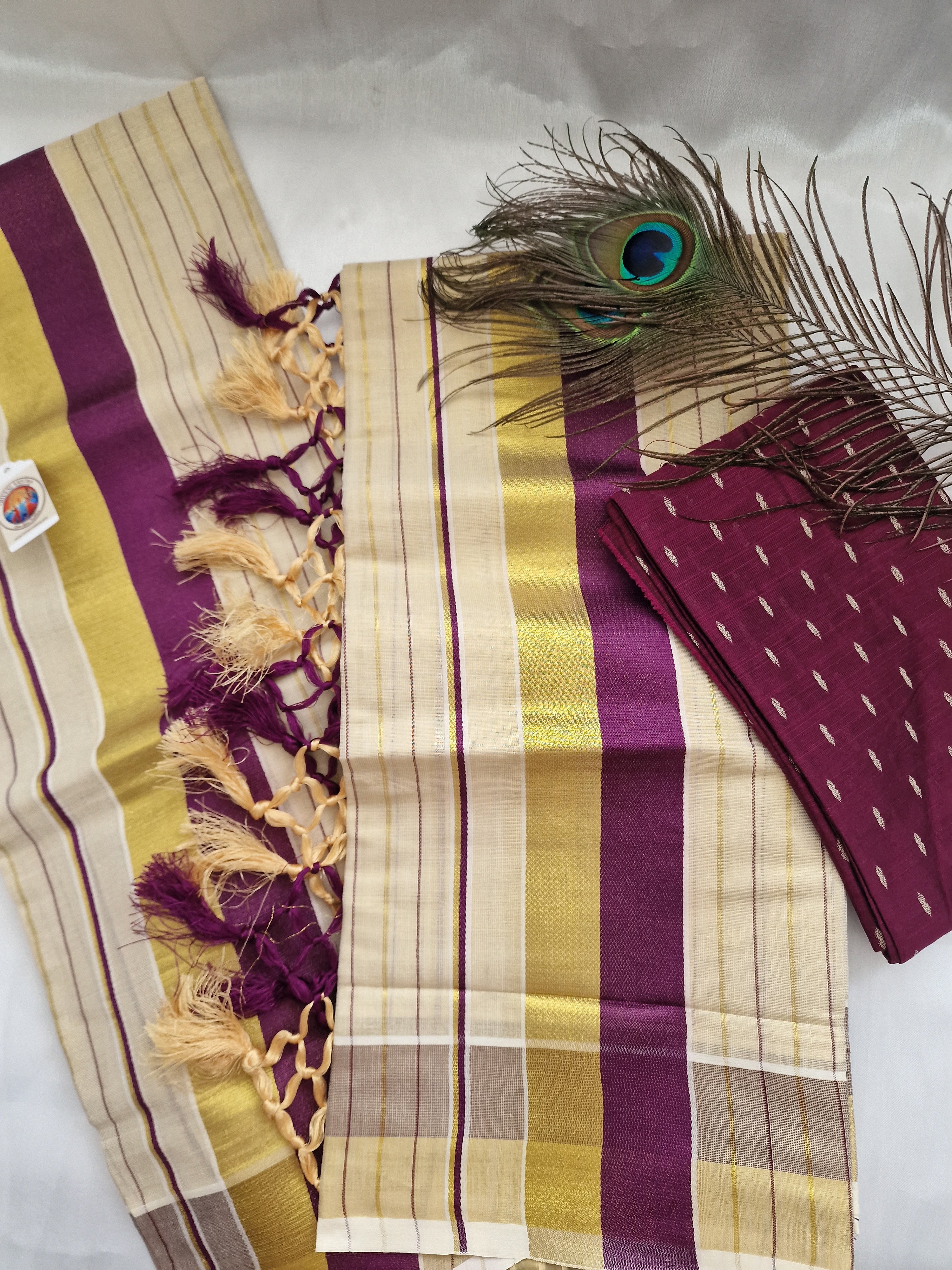 Purple settumundu with unstitched blouse