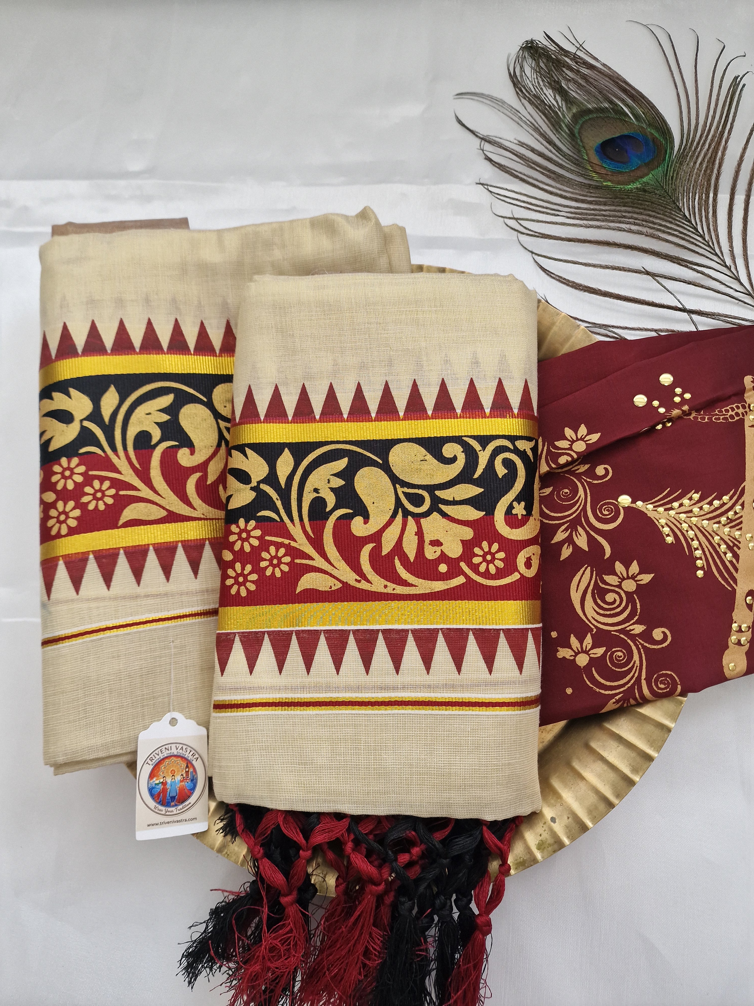 Settumundu with unstiched blouse
