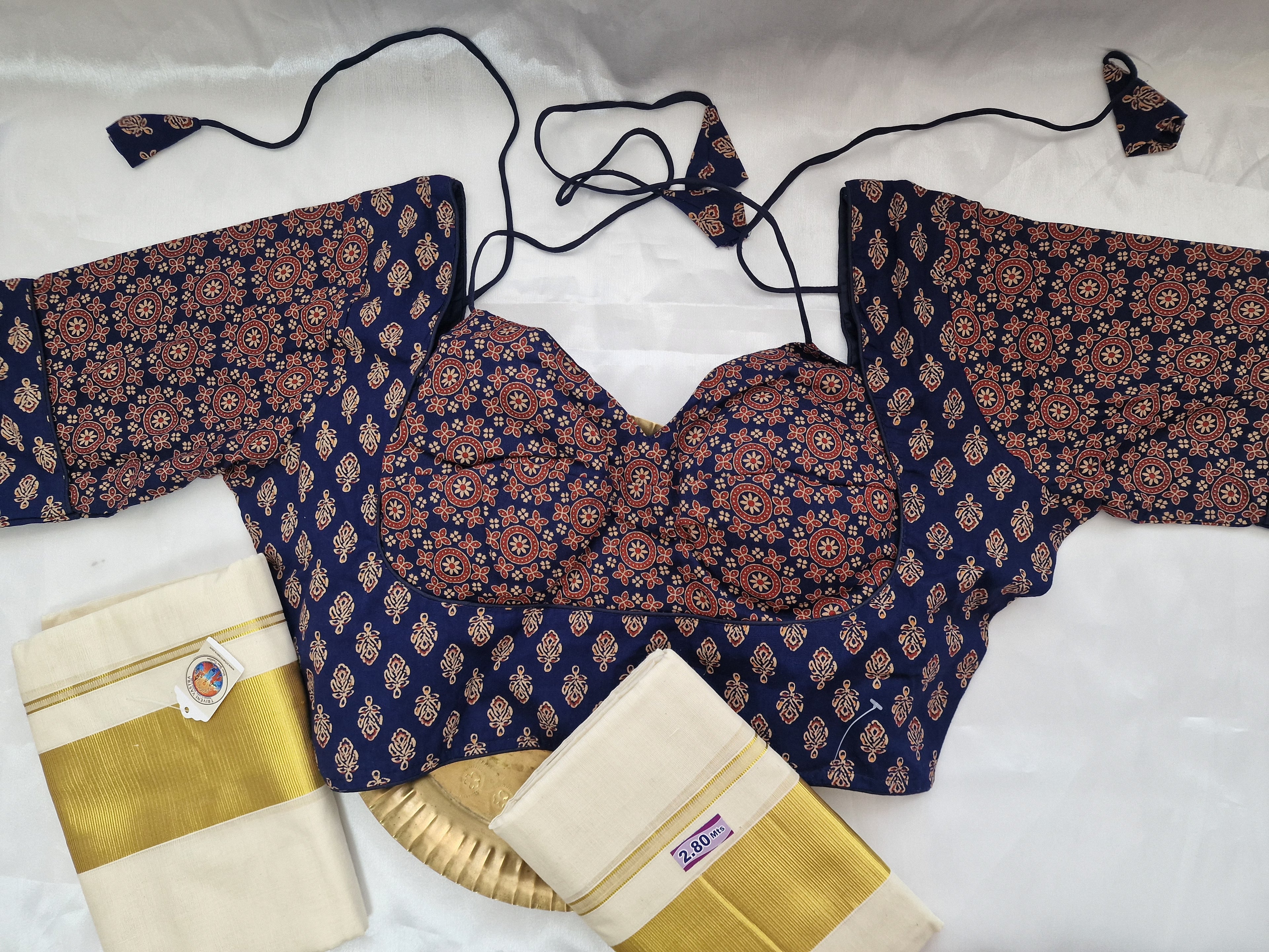 Ajrakh print party saree blouse