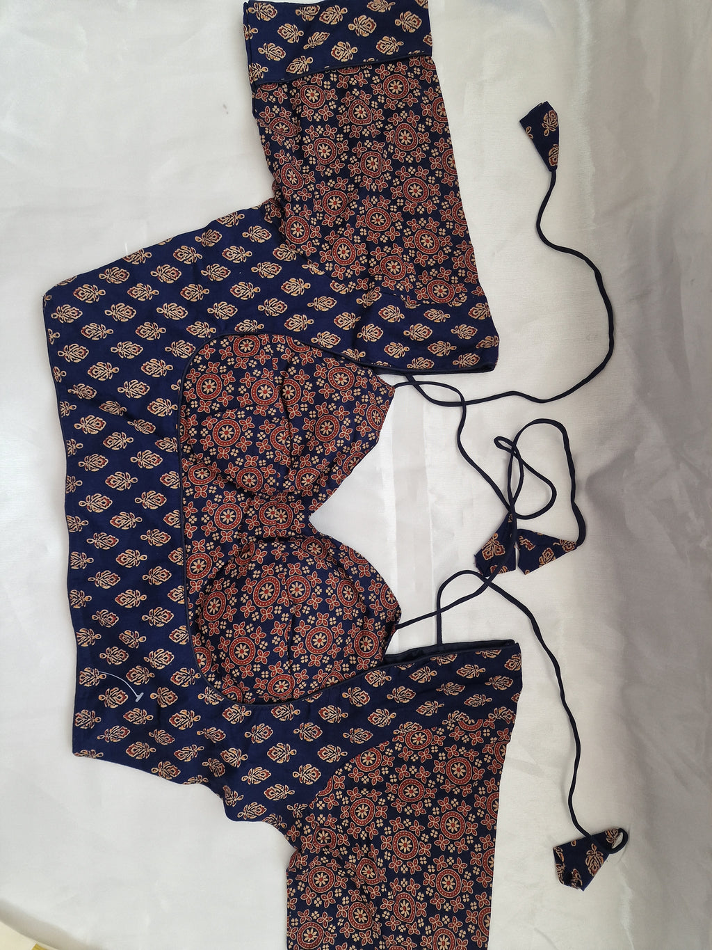 Ajrakh print party saree blouse