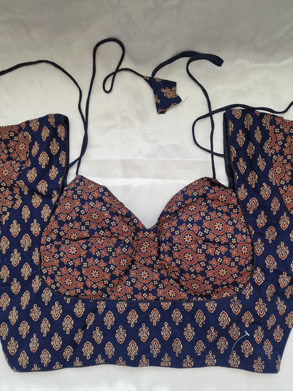 Ajrakh print party saree blouse