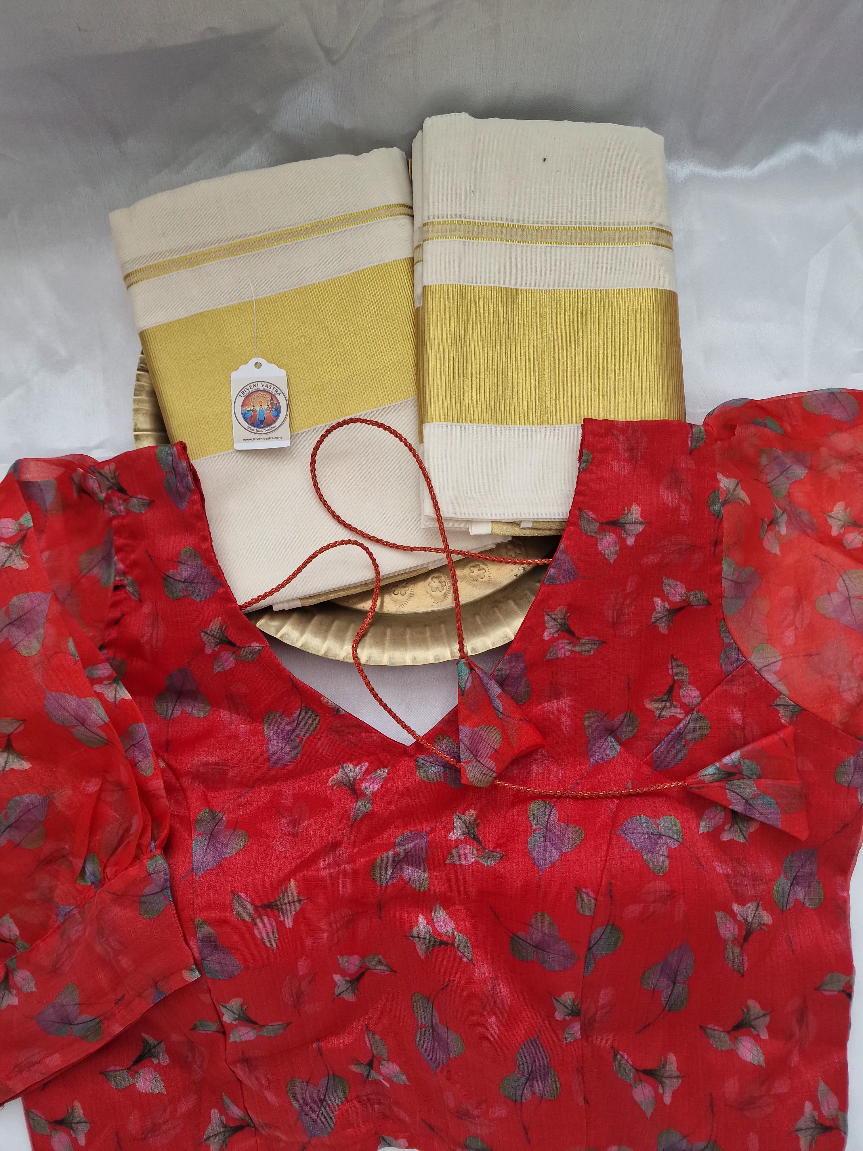 Red Organza saree blouse