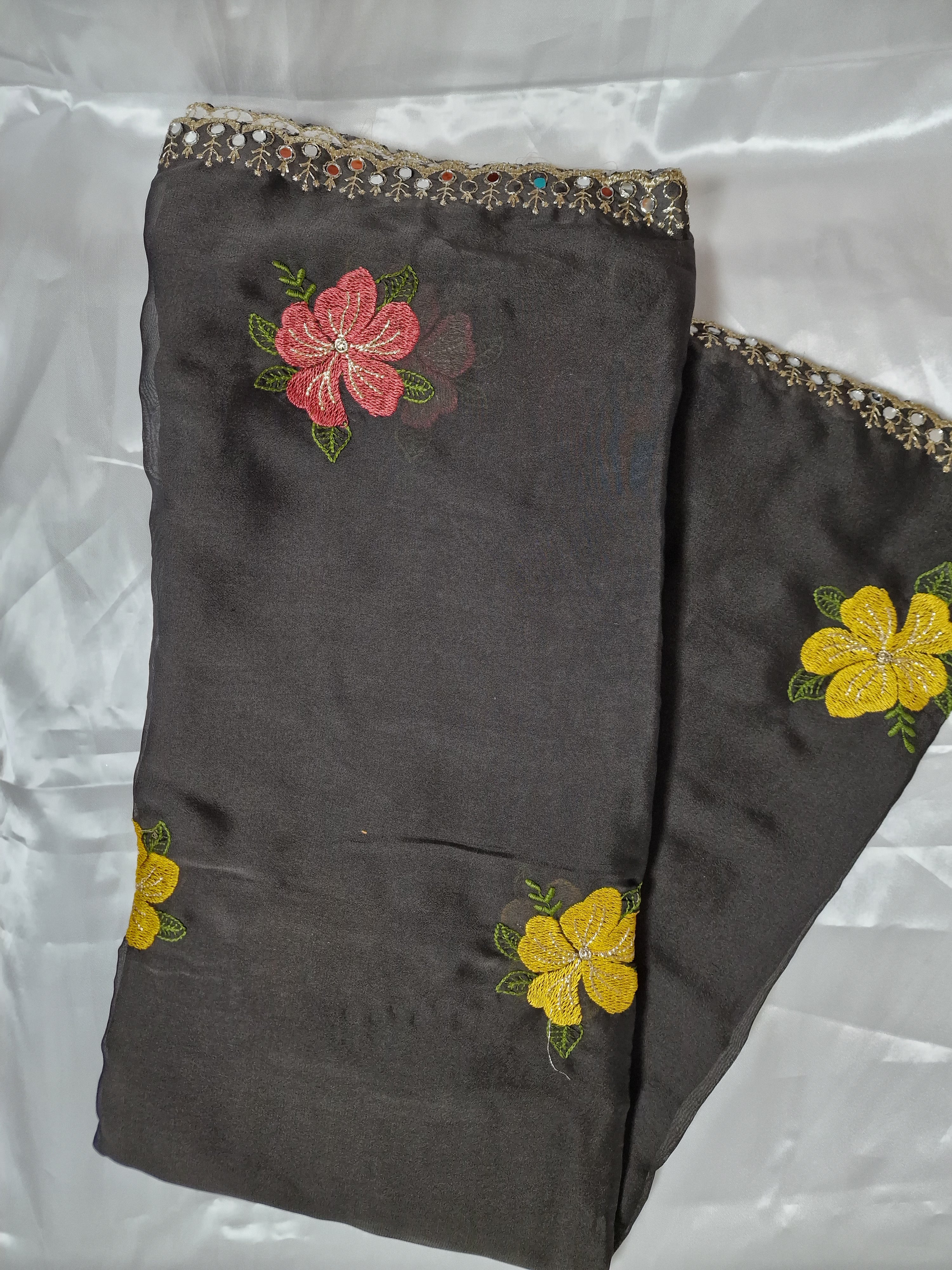 Saree with running blouse- Black