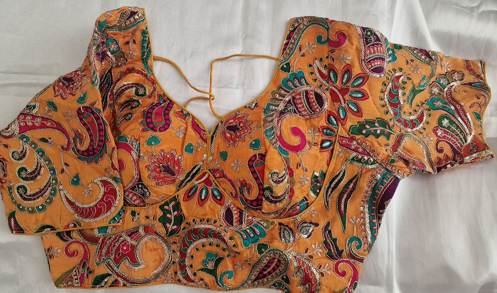 Designer saree blouse- yellowish orange ( Mehandi)