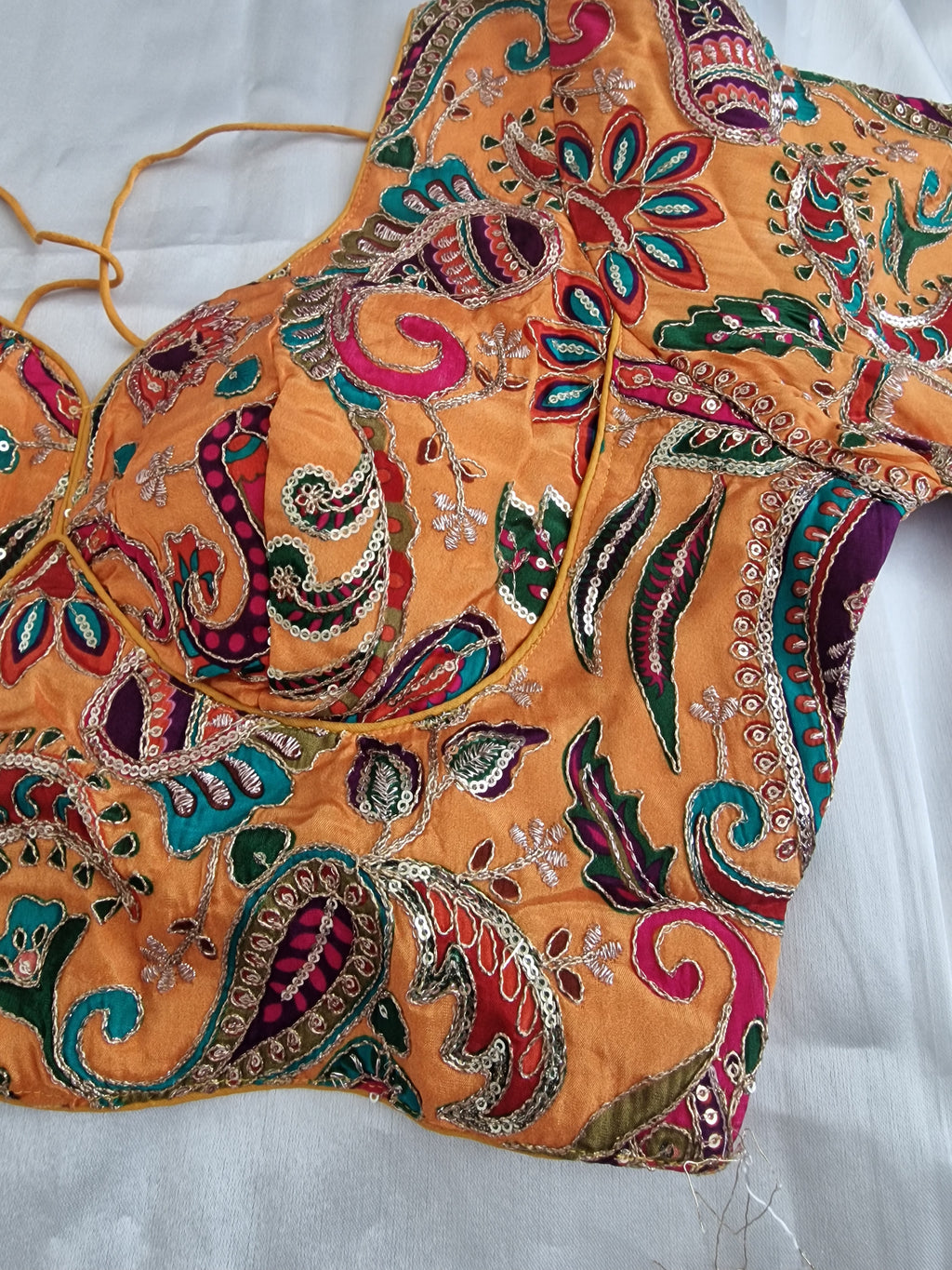 Designer saree blouse- yellowish orange ( Mehandi)