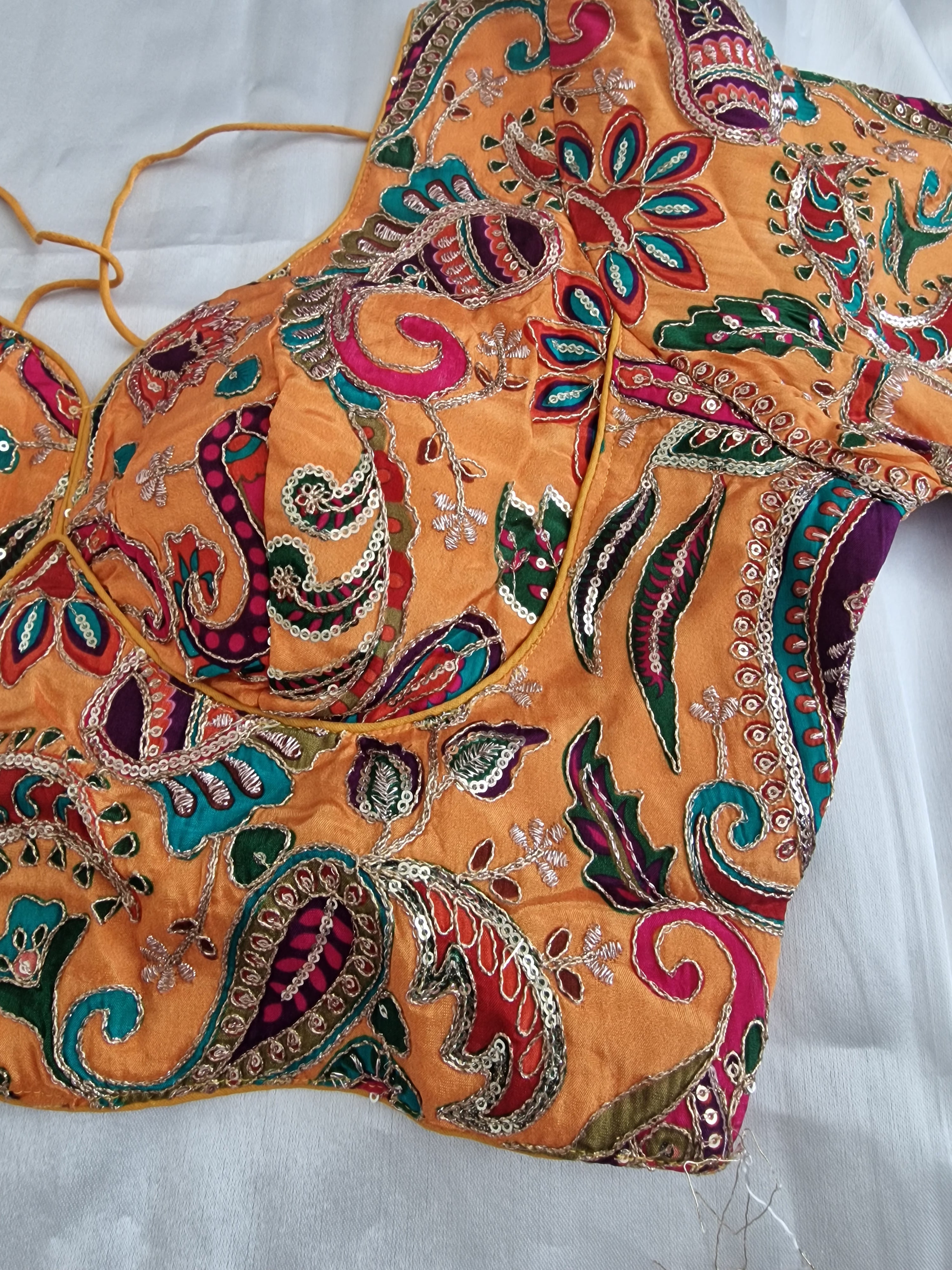 Designer saree blouse- yellowish orange ( Mehandi)