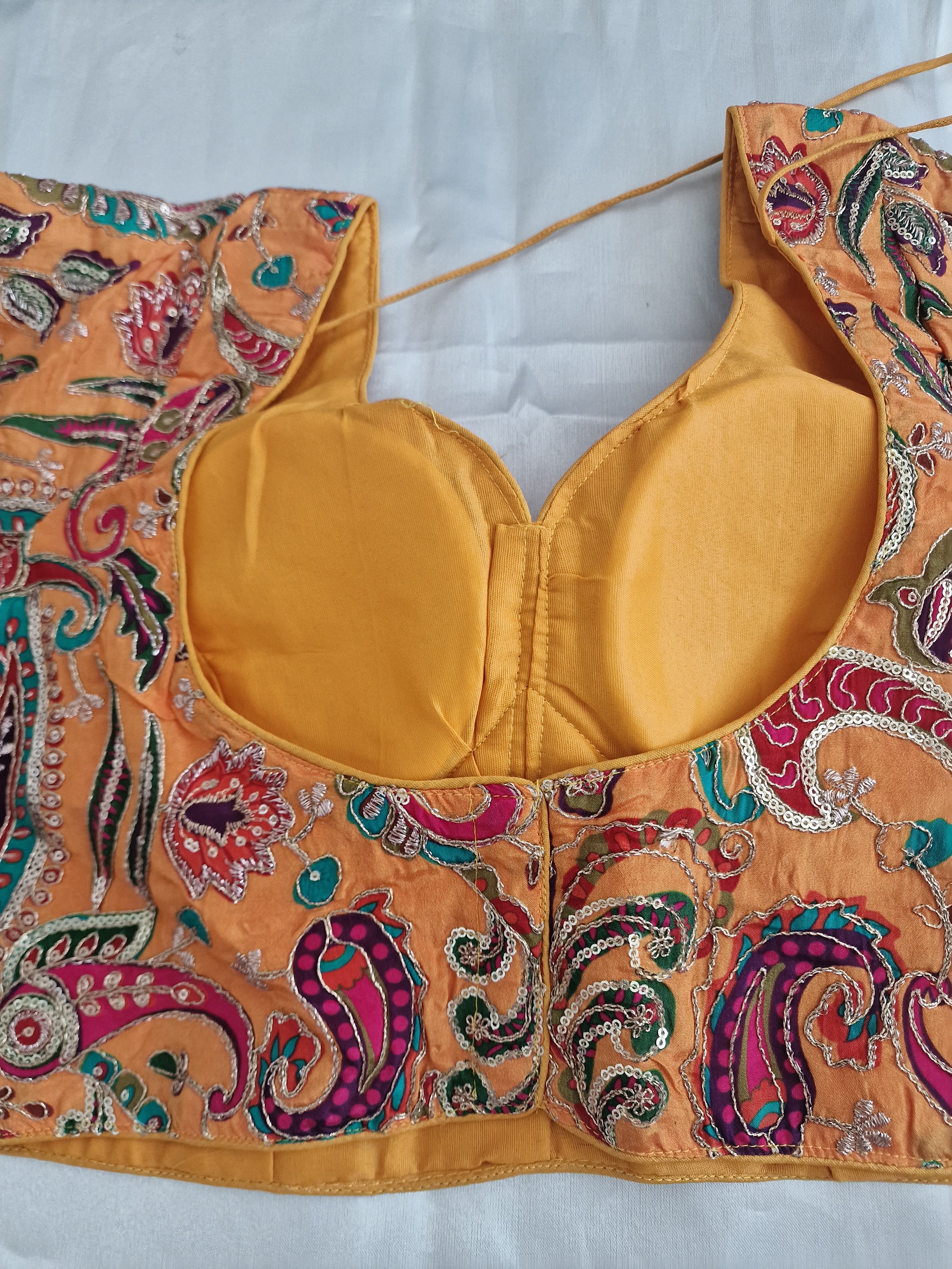 Designer saree blouse- yellowish orange ( Mehandi)