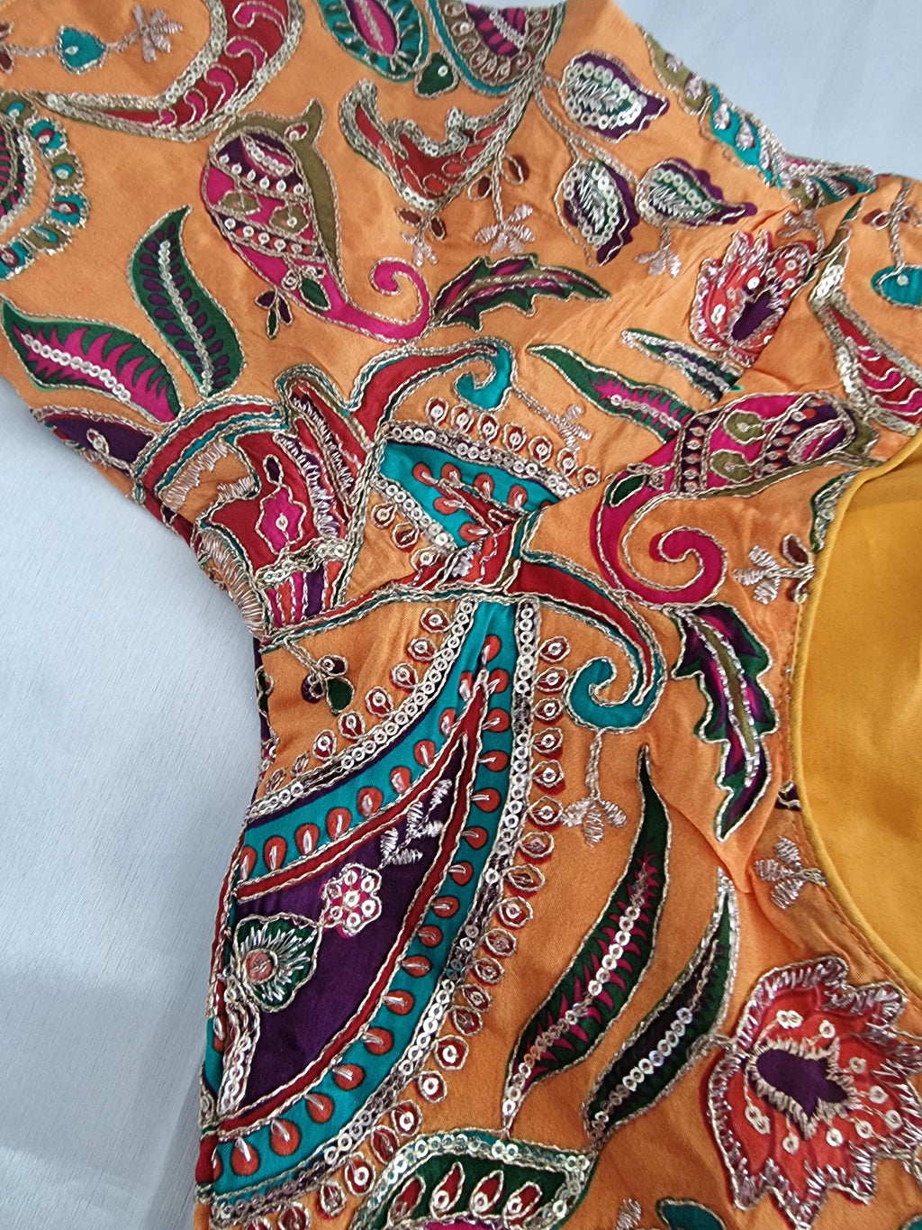 Designer saree blouse- yellowish orange ( Mehandi)