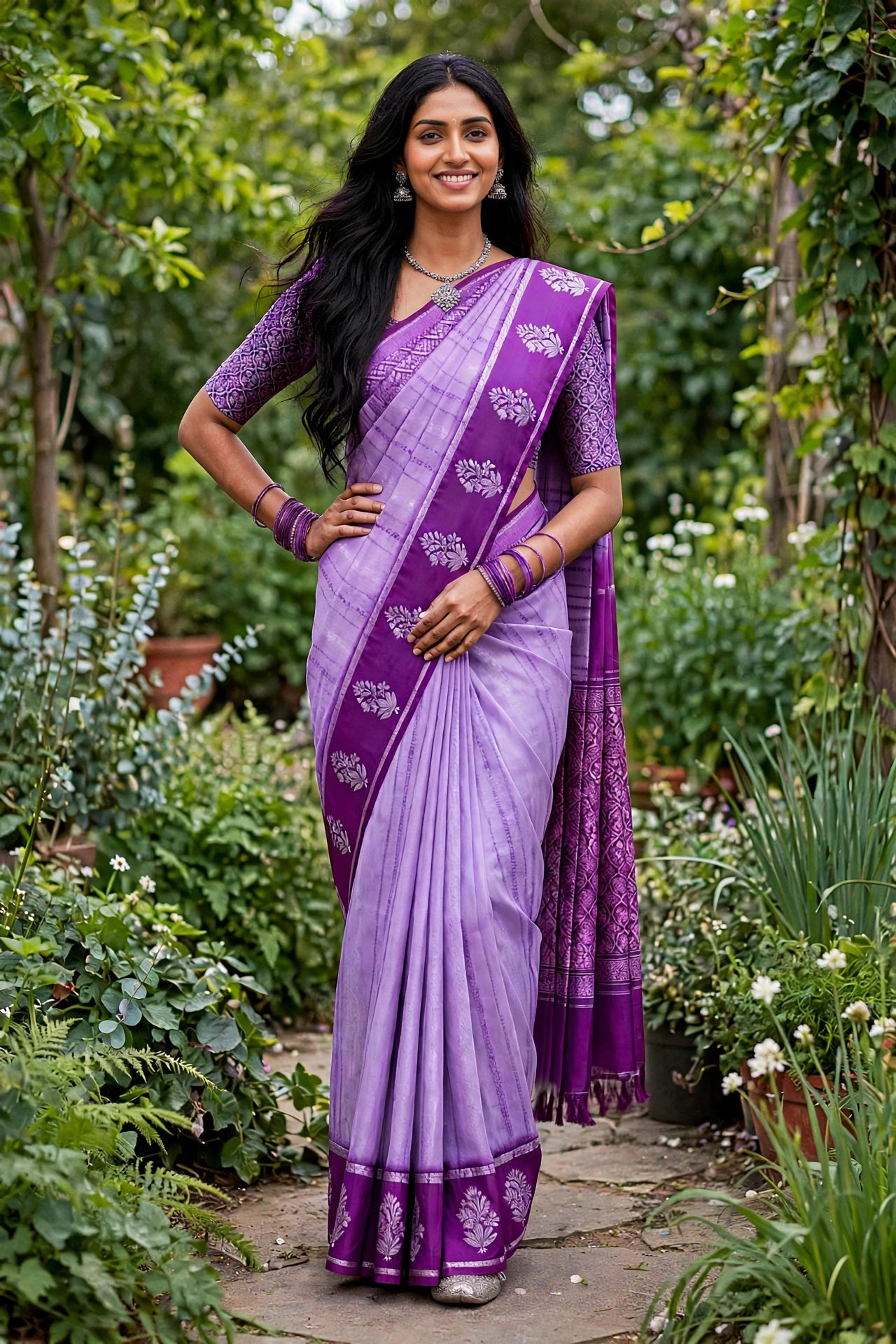 Pure silk saree with purple boarder