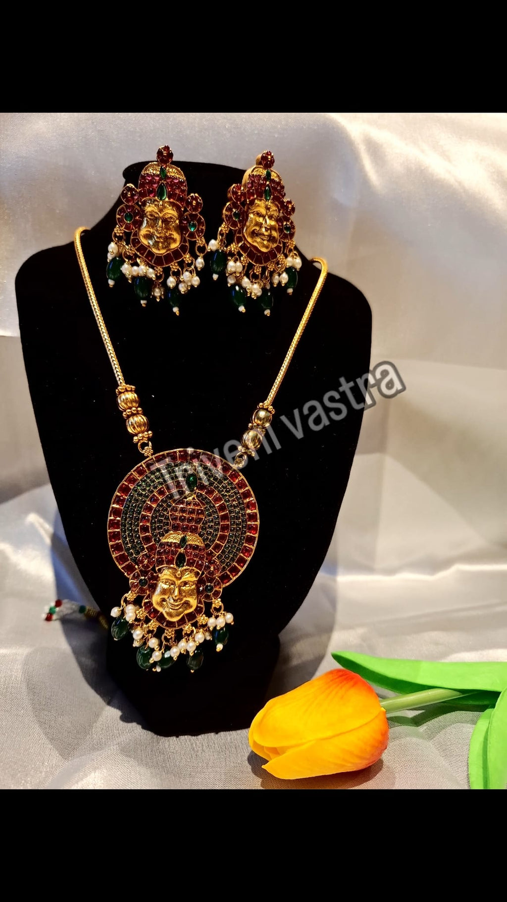 Long Necklace with Earrings- Kadhakali themed