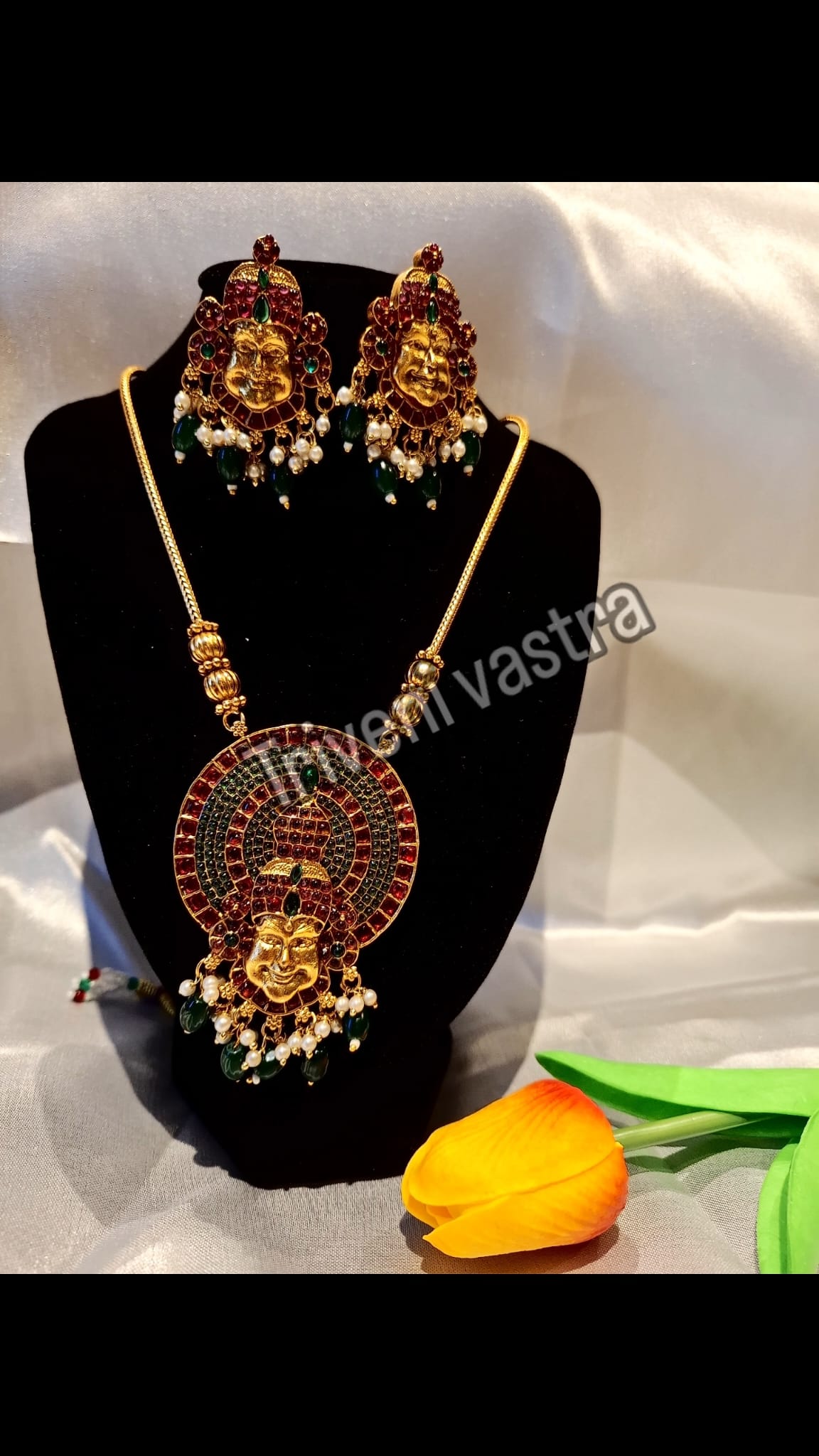 Long Necklace with Earrings- Kadhakali themed