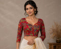 Embroidered Ready made saree blouse - Red