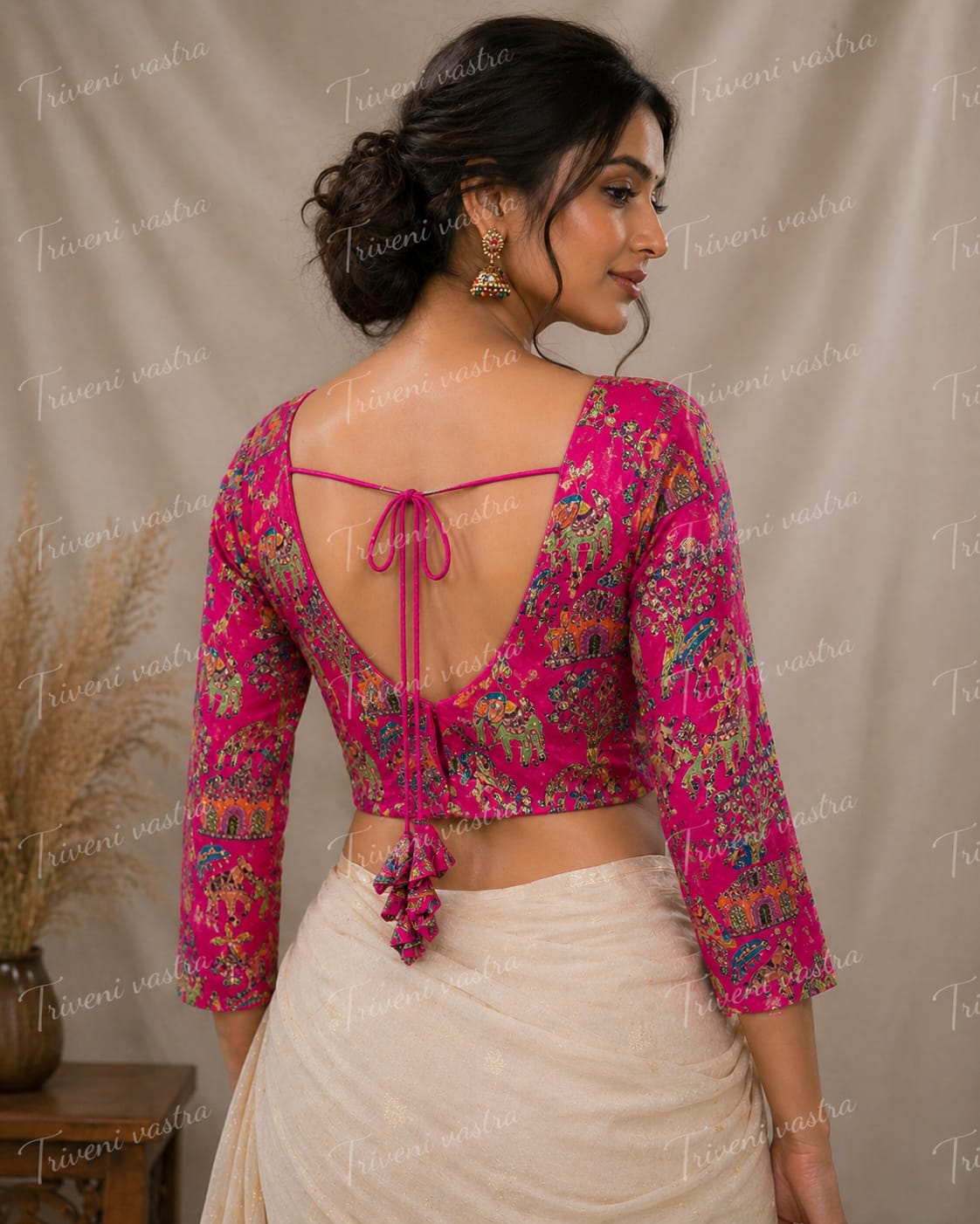 Embroidered Ready made saree blouse - Pink