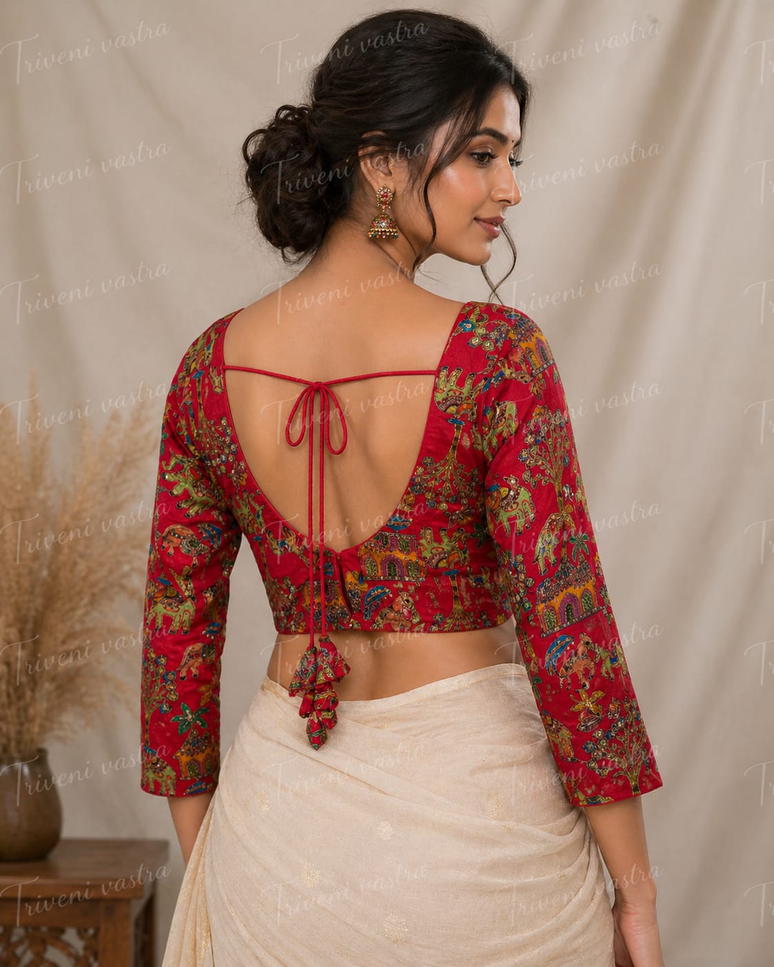Embroidered Ready made saree blouse - Red