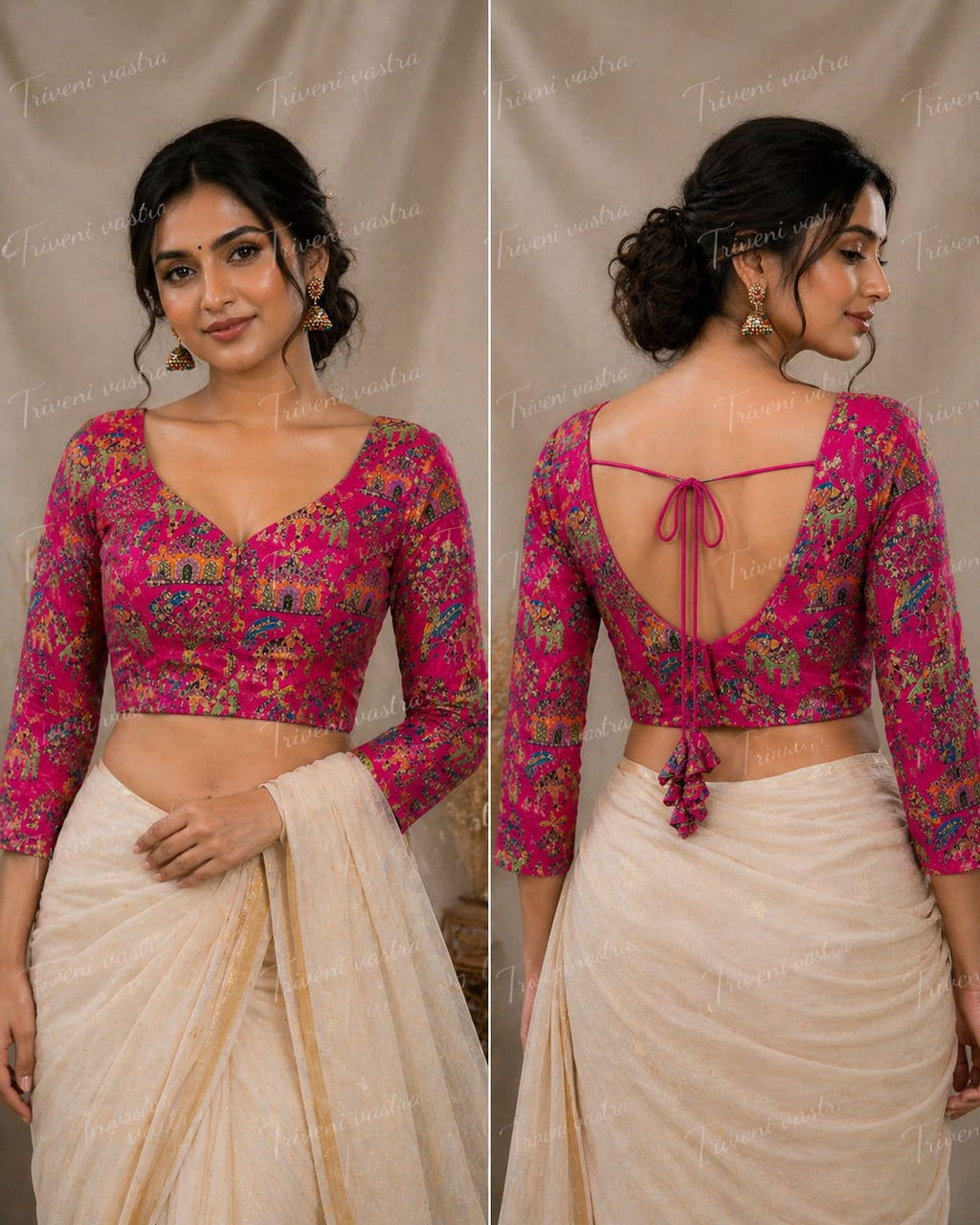 Embroidered Ready made saree blouse - Pink