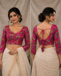 Embroidered Ready made saree blouse - Pink