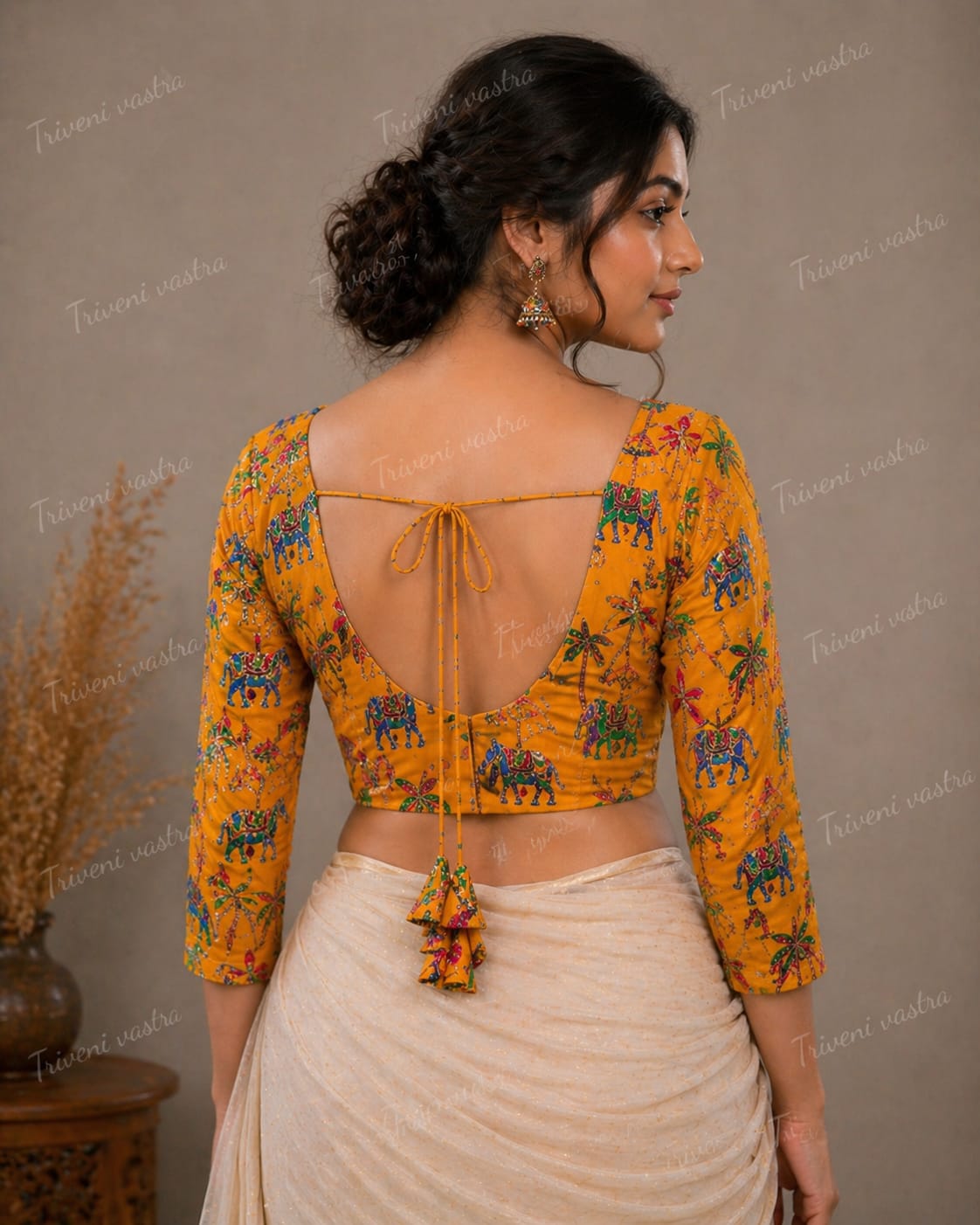 Embroidered Ready made saree blouse - Yellow