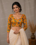 Embroidered Ready made saree blouse - Yellow