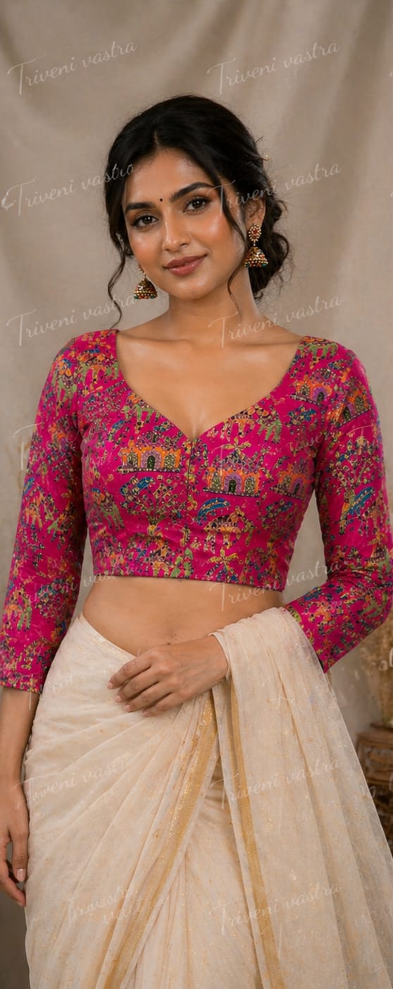 Embroidered Ready made saree blouse - Pink