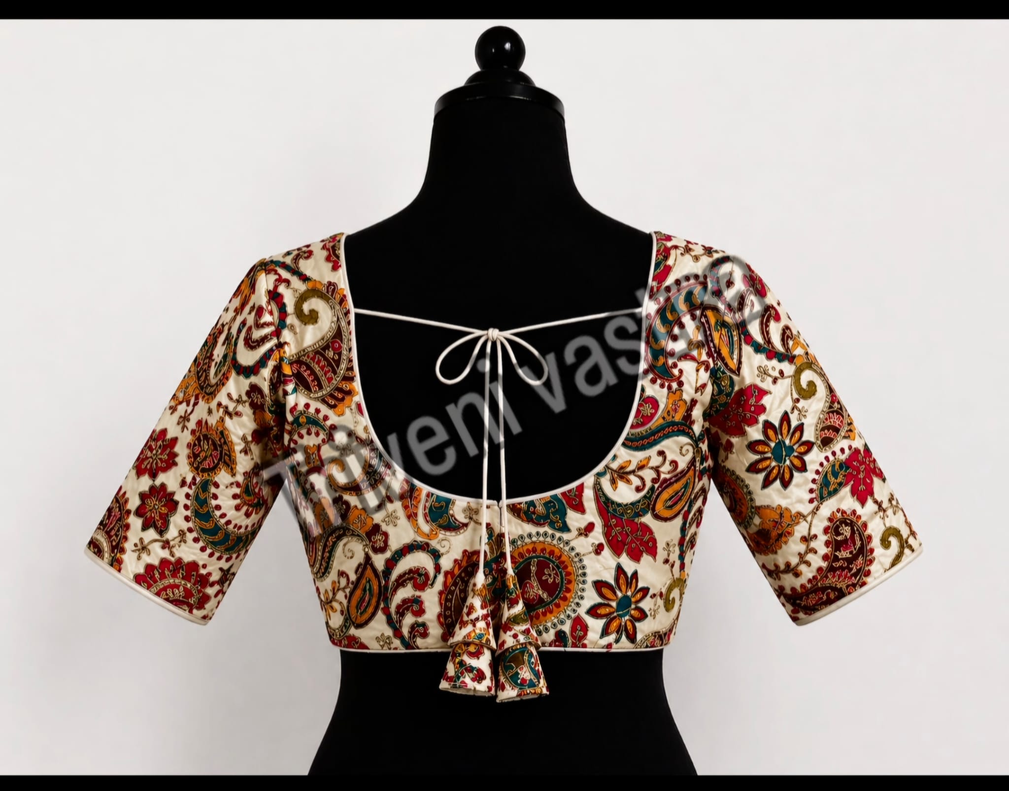 Embroidered Ready made saree blouse - White