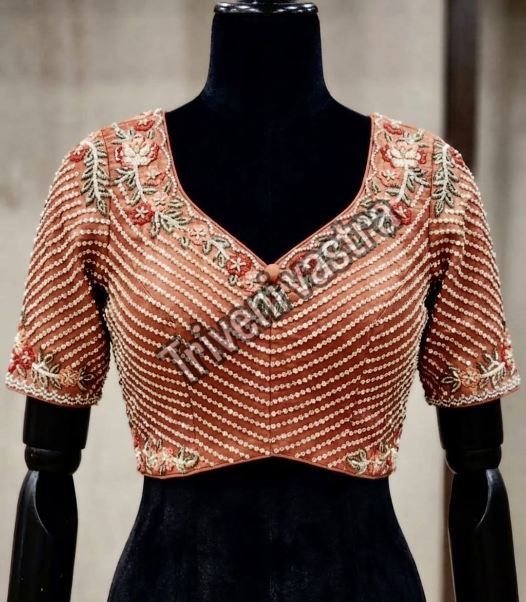 Designer Bridal /Partywear  Readymade saree Blouse- Peach