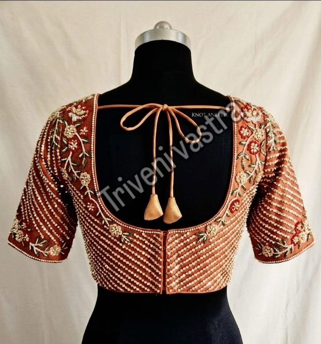 Designer Bridal /Partywear  Readymade saree Blouse- Peach