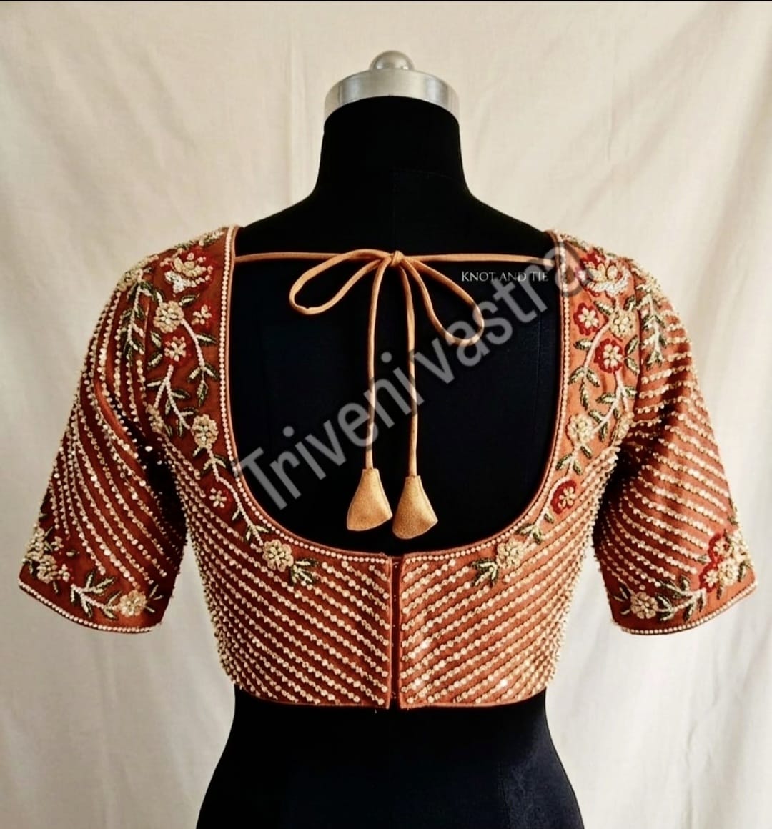 Designer Bridal /Partywear  Readymade saree Blouse- Peach