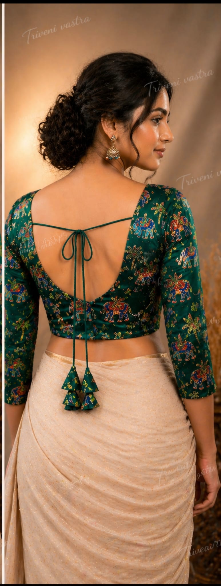 Embroidered Ready made saree blouse - Green