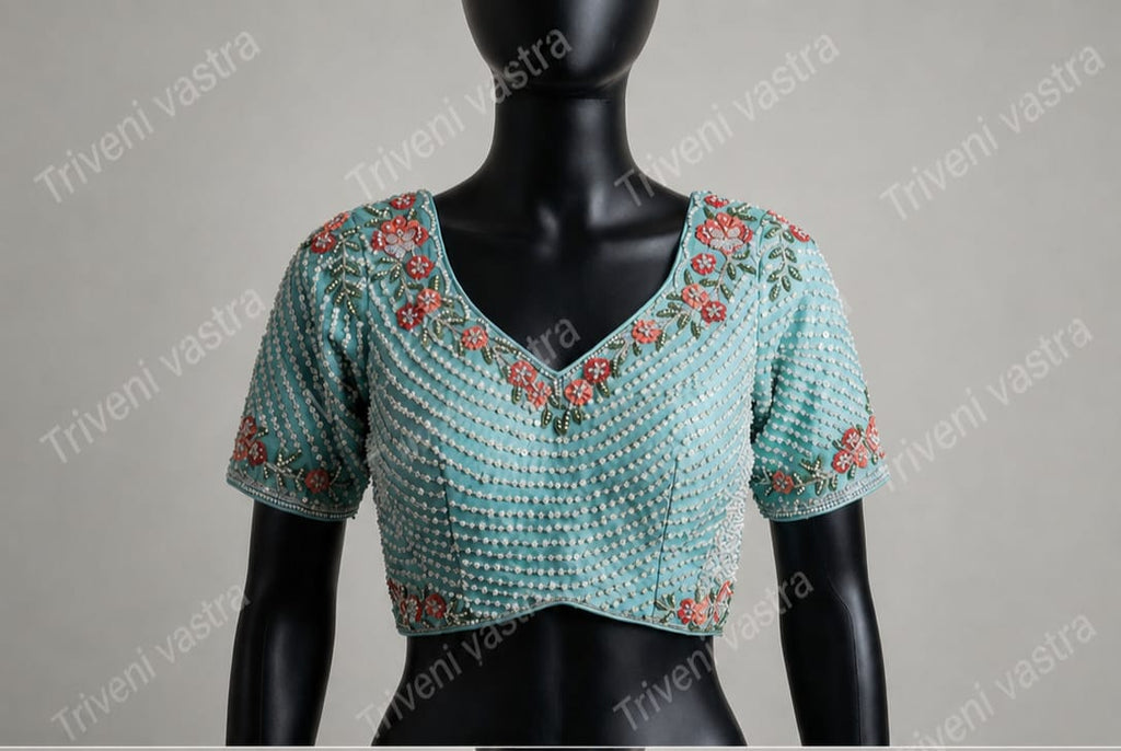 Designer Bridal /Partywear  Readymade saree Blouse- Blue