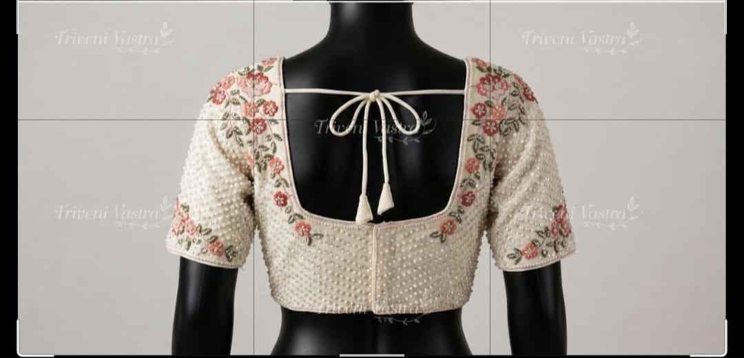 Designer Bridal /Partywear  Readymade saree Blouse- Offwhite