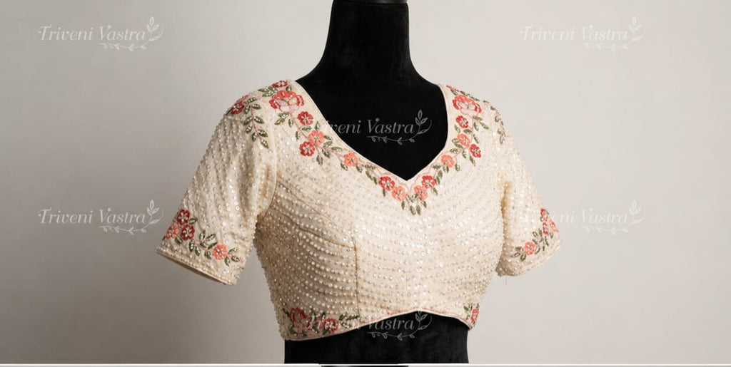 Designer Bridal /Partywear  Readymade saree Blouse- Offwhite