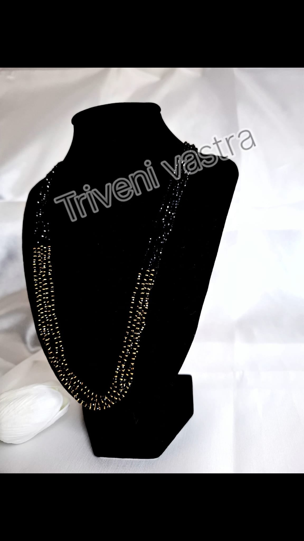 Long multi layer black &Gold  beaded necklace