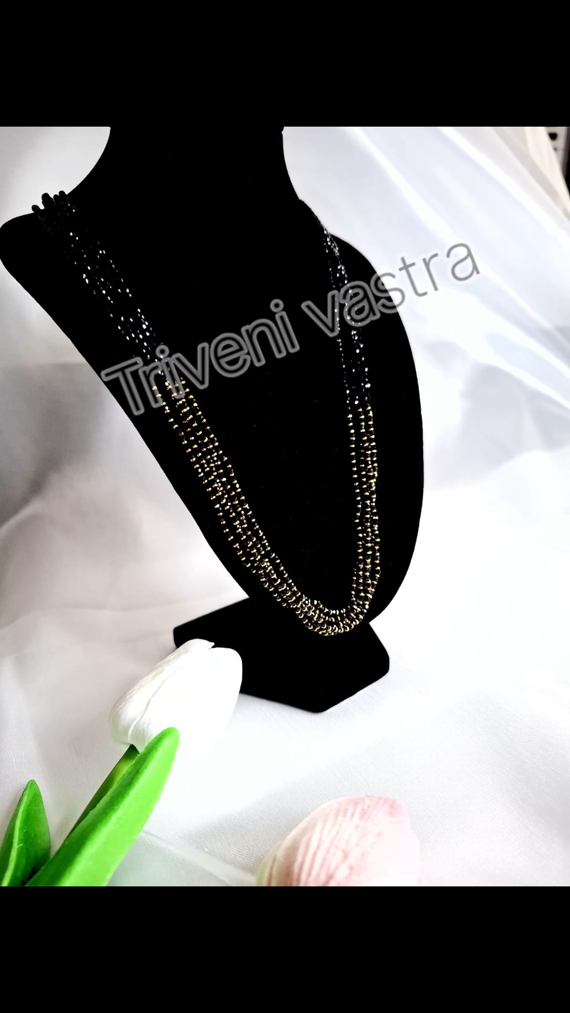 Long multi layer black &Gold  beaded necklace