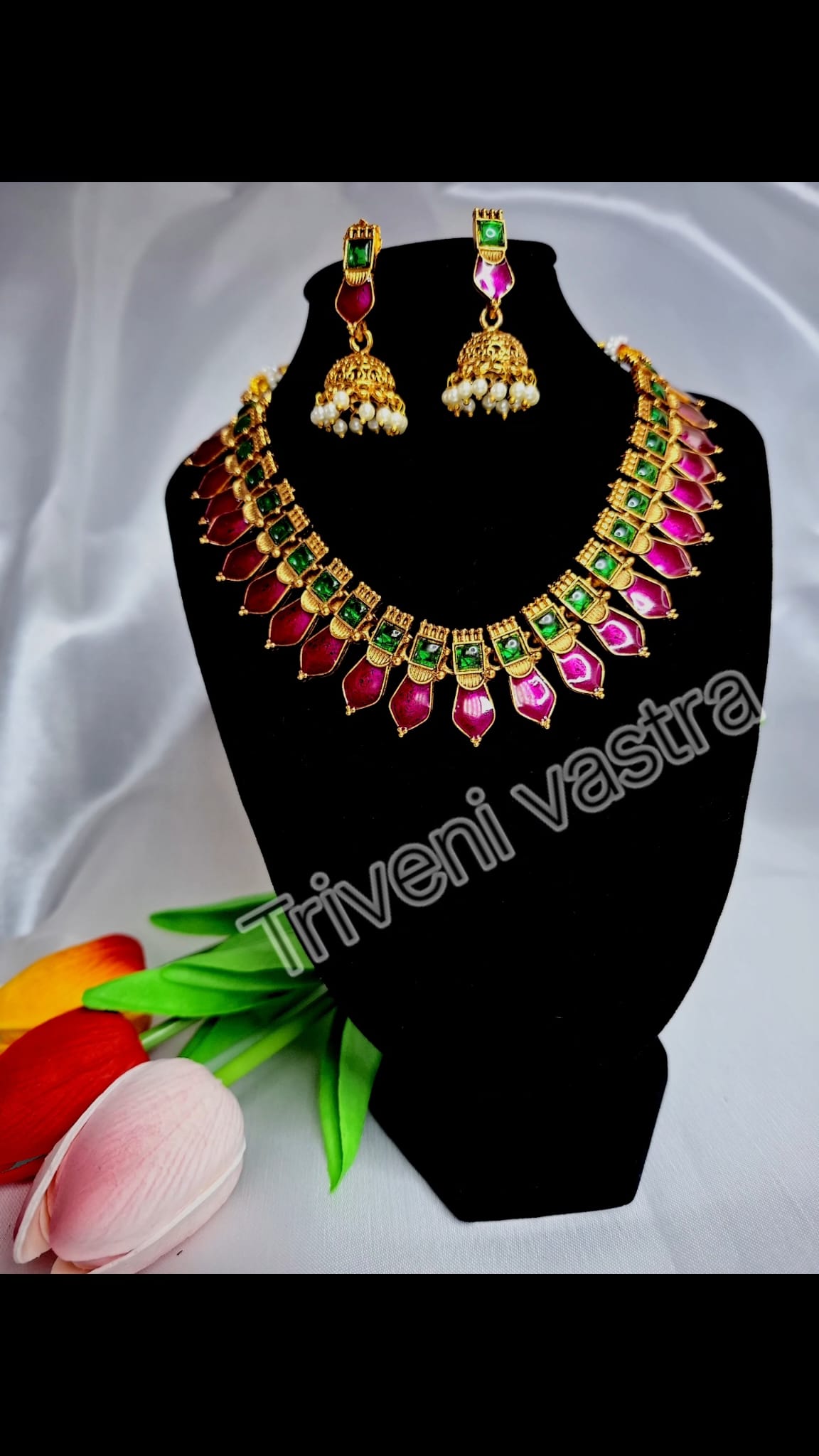 Purple &Green traditional short necklace with earring
